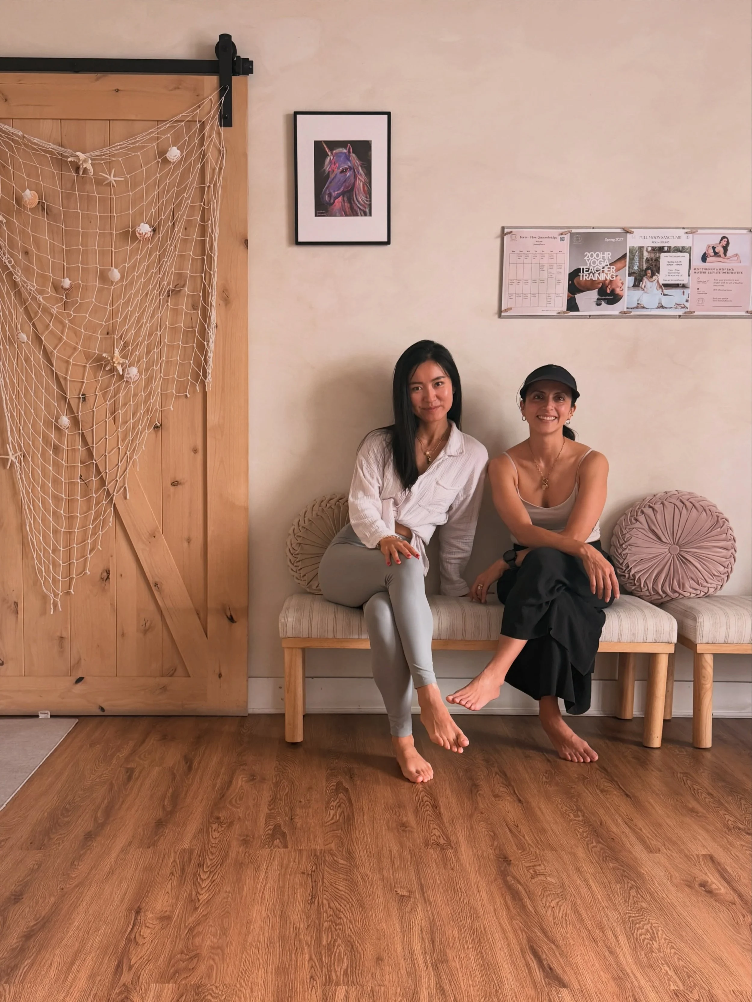 A lot of our best ideas were born in this little studio lobby. Our founder - Shelly and studio manager - Dorita have spent countless hours sitting here dreaming up new classes, workshops, retreats, and ways to make Form + Flow even better for our com