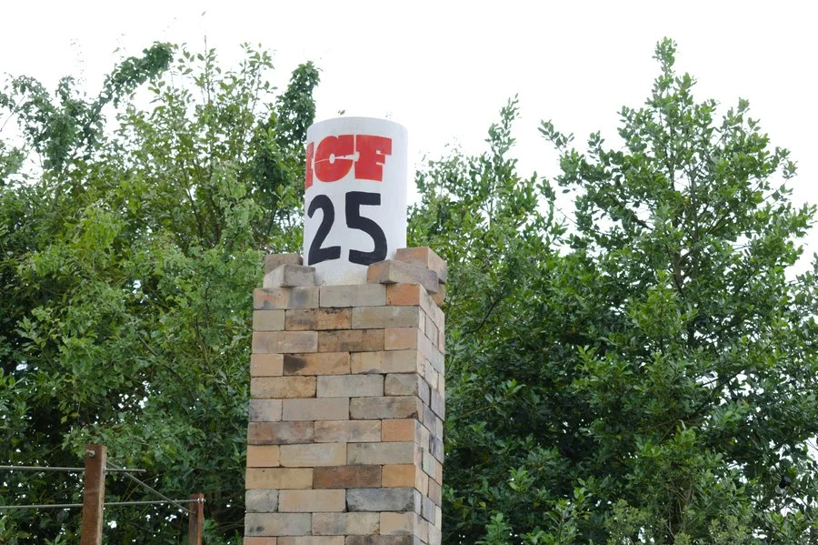 The chimney of Joe Finch's kiln (reads: ICF25)