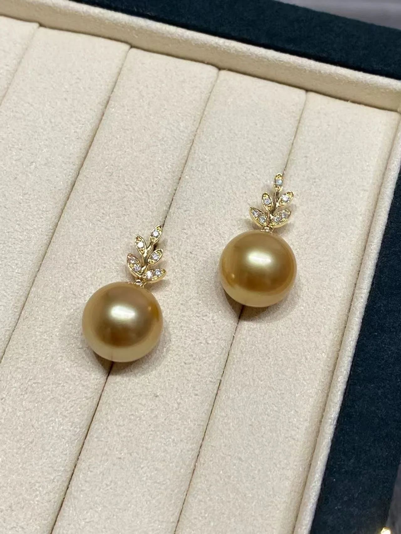 18K Yellow Gold&Lab-Grown Diamond South Sea Golden Cultured Pearl Earrings