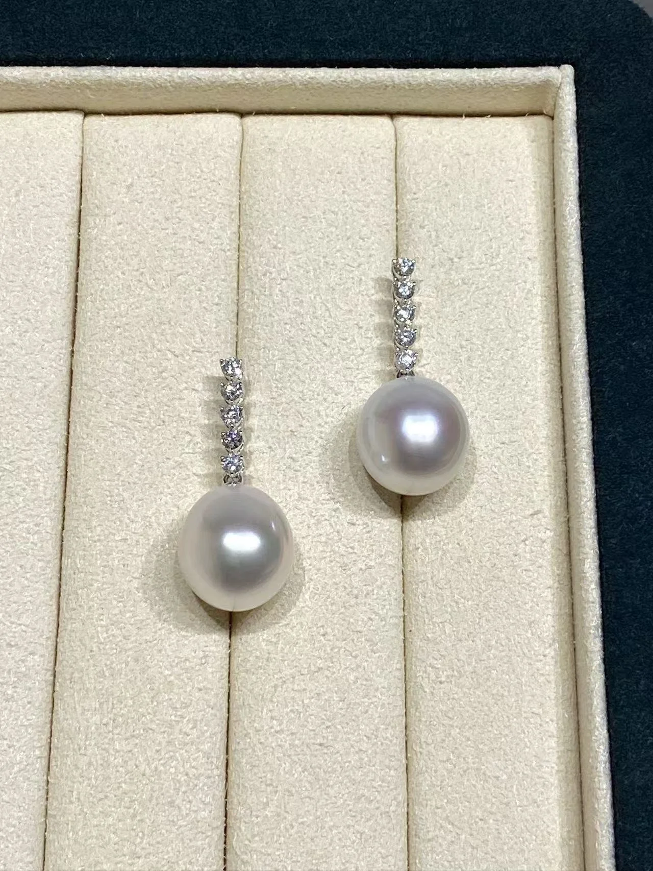 18K White Gold&Lab-Grown Diamond South Sea White Cultured Pearl Earrings