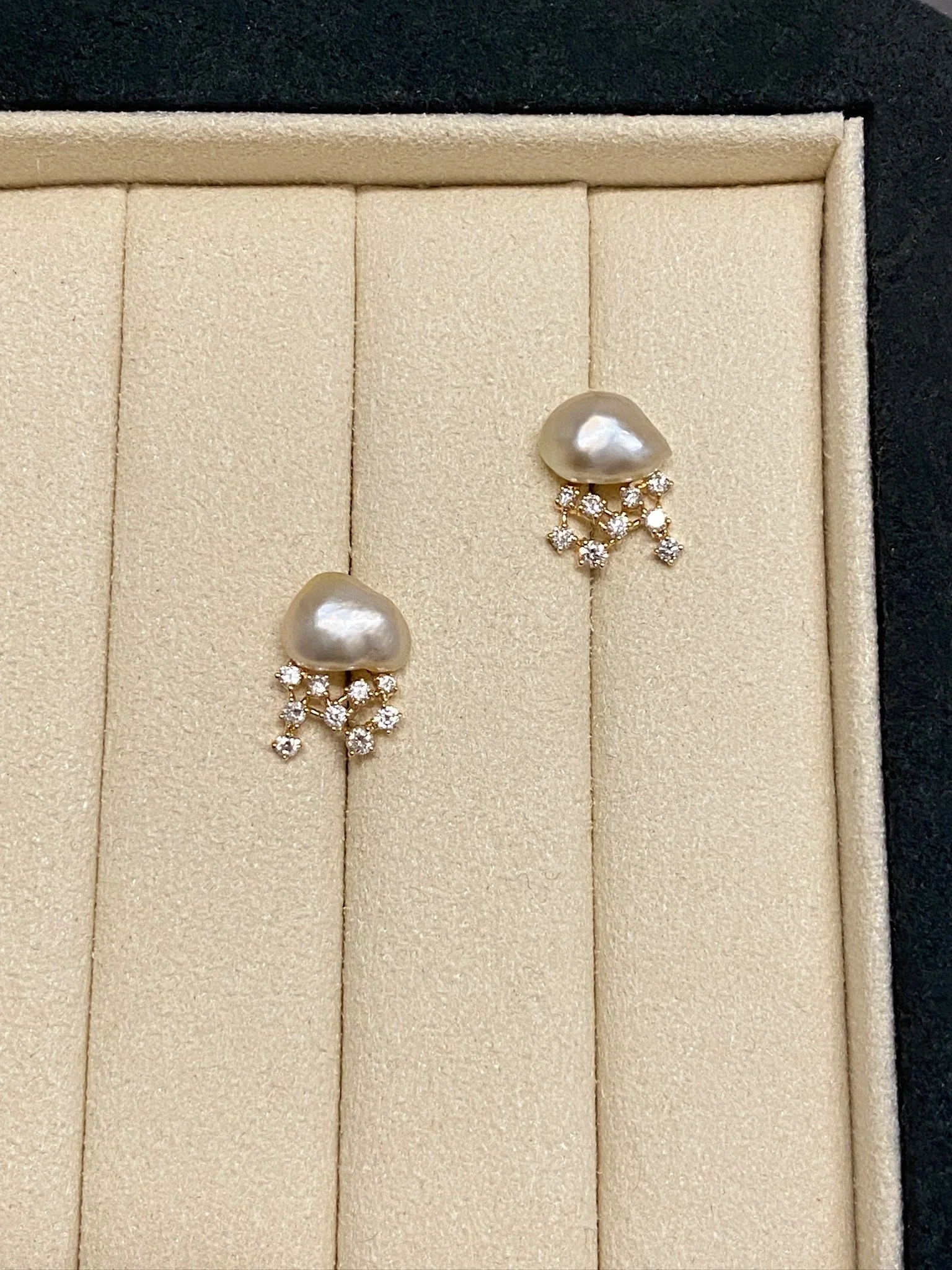18K Yellow Gold&Lab-Grown Diamond South Sea Golden Keshi Cultured Pearl Earrings