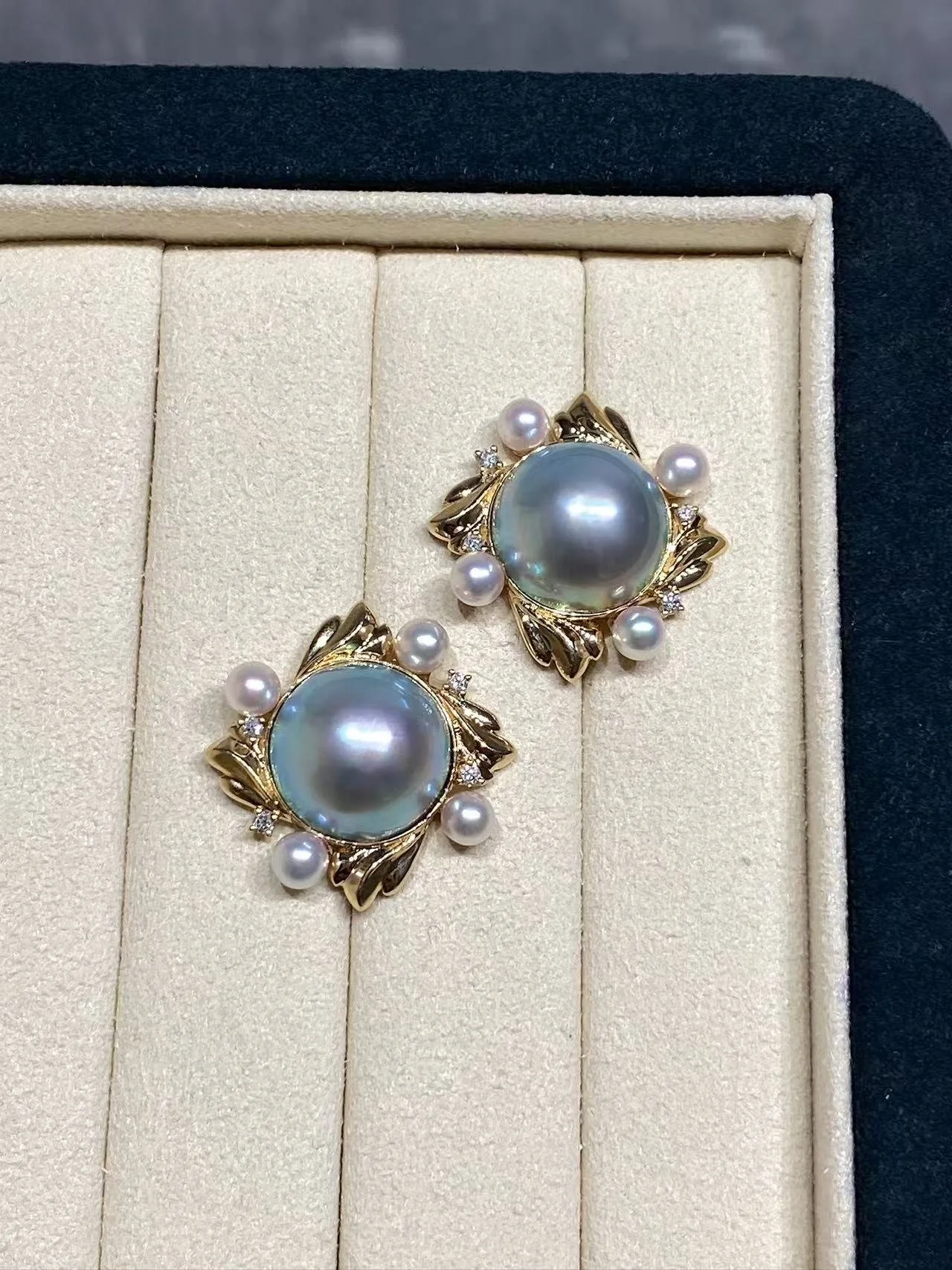 14K Yellow Gold&Lab-Grown Diamond Mabe Akoya Cultured Pearl Earrings