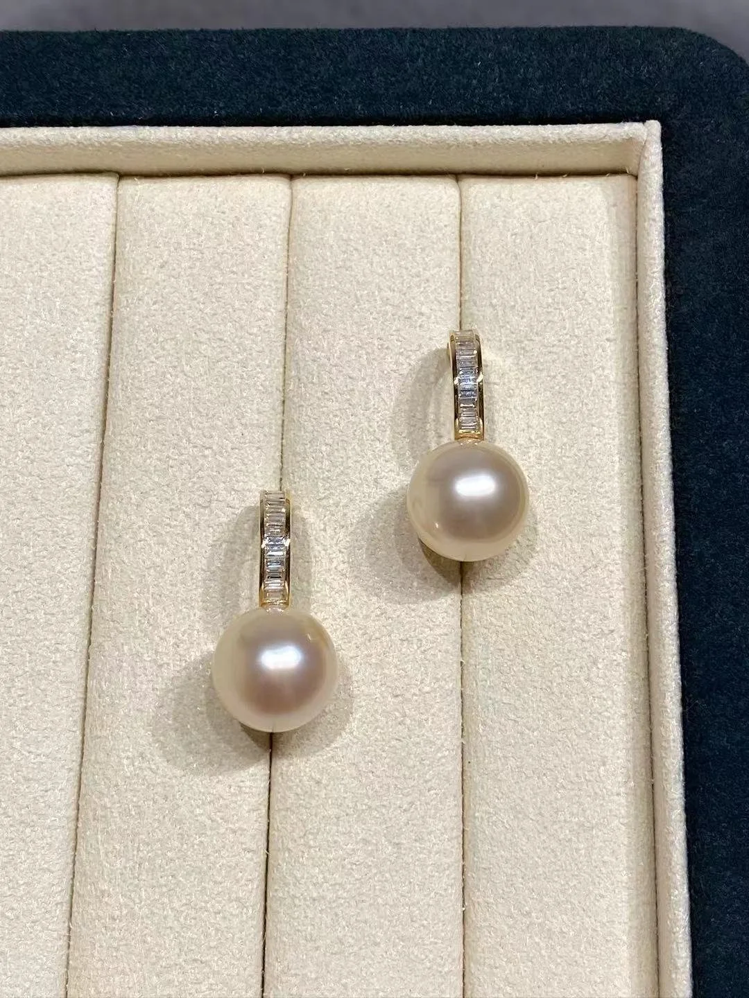 18K Yellow Gold&Lab-Grown Diamond South Sea Golden Cultured Pearl Earrings1