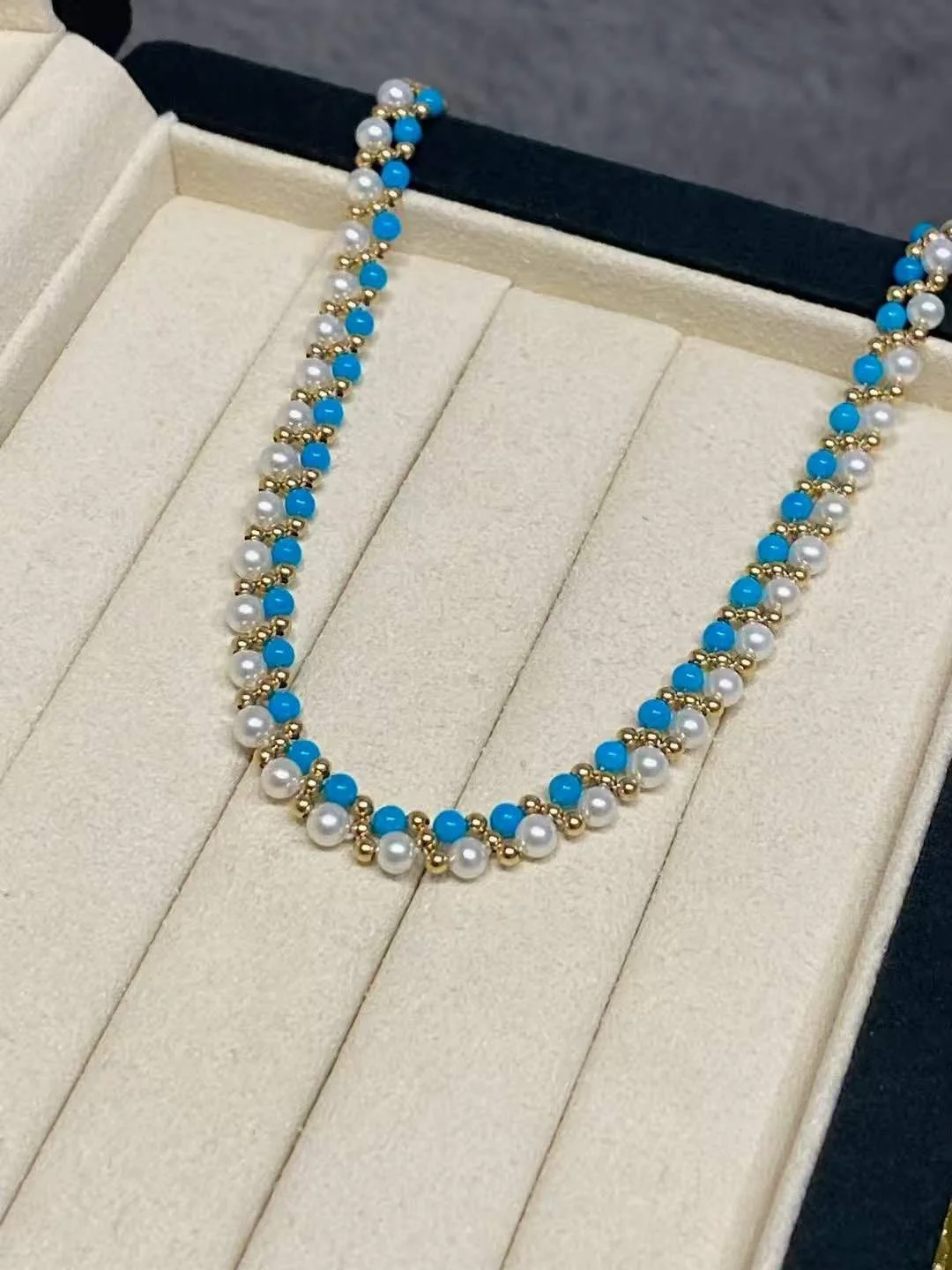 18K Yellow Gold&Turquoise Freshwater Cultured Pearl Necklace1