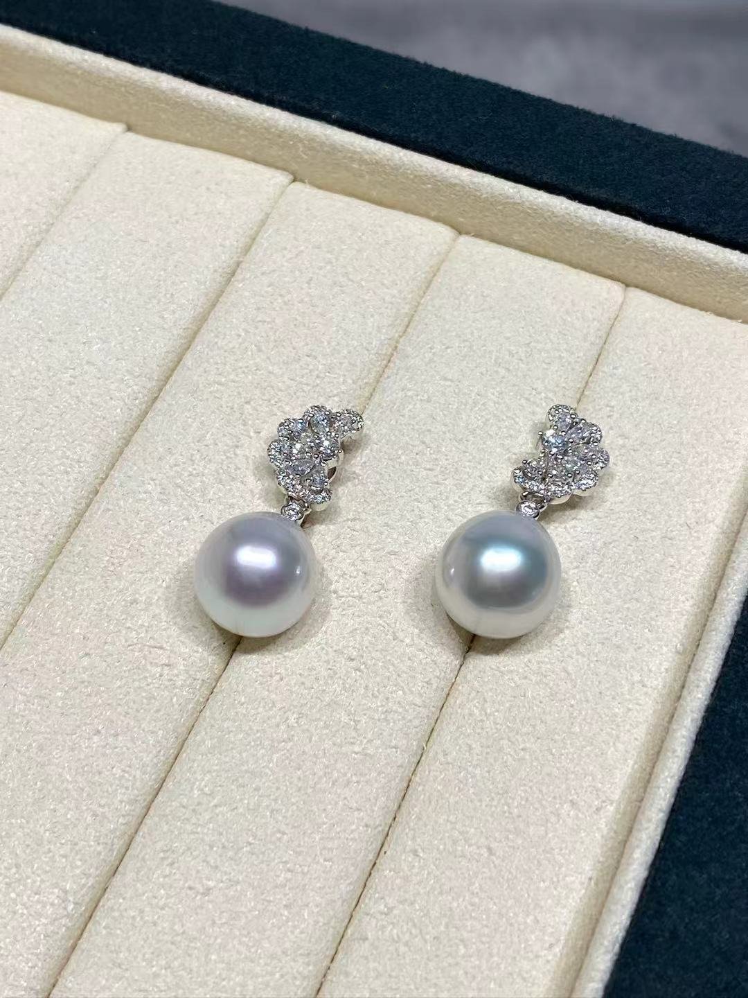 18K White Gold&Lab-Grown Diamond South Sea White Cultured Pearl Earrings