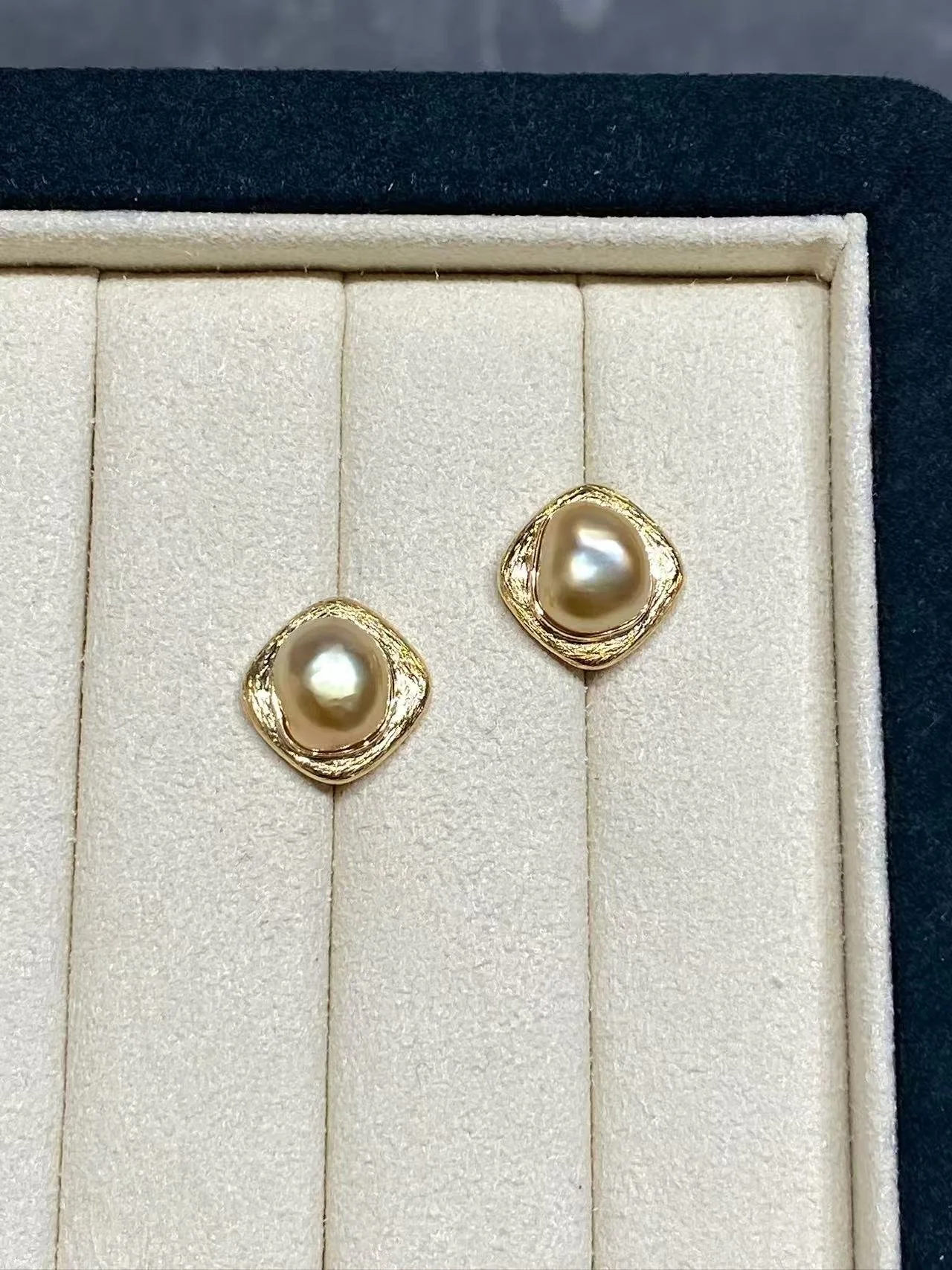 18K Yellow Gold South Sea Golden Keshi Cultured Pearl Earrings