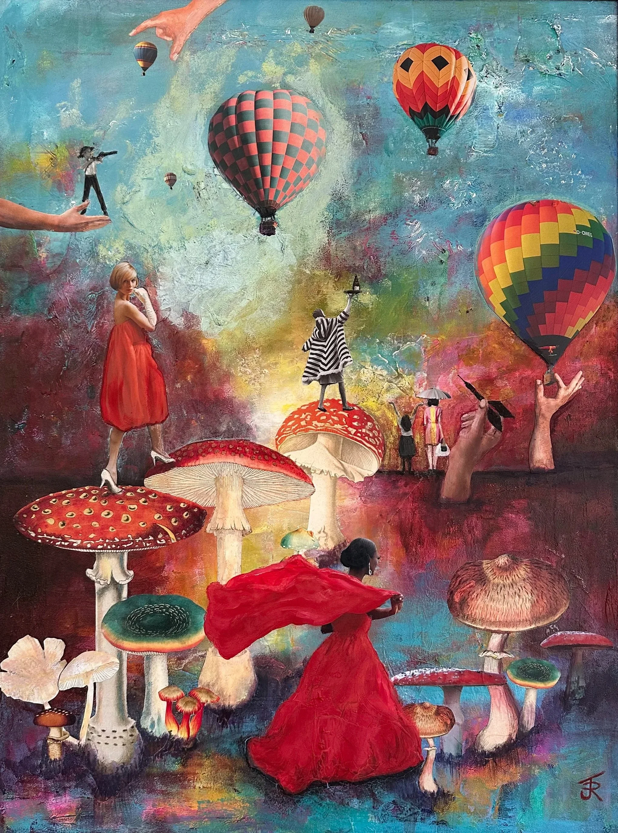 "In Progress"
Mixed-media acrylic on board
"In Progress" is a powerful exploration of the women's empowerment movement, intricately woven into a rich tapestry of mixed-media elements that capture the resilience and strength of women throughout histor