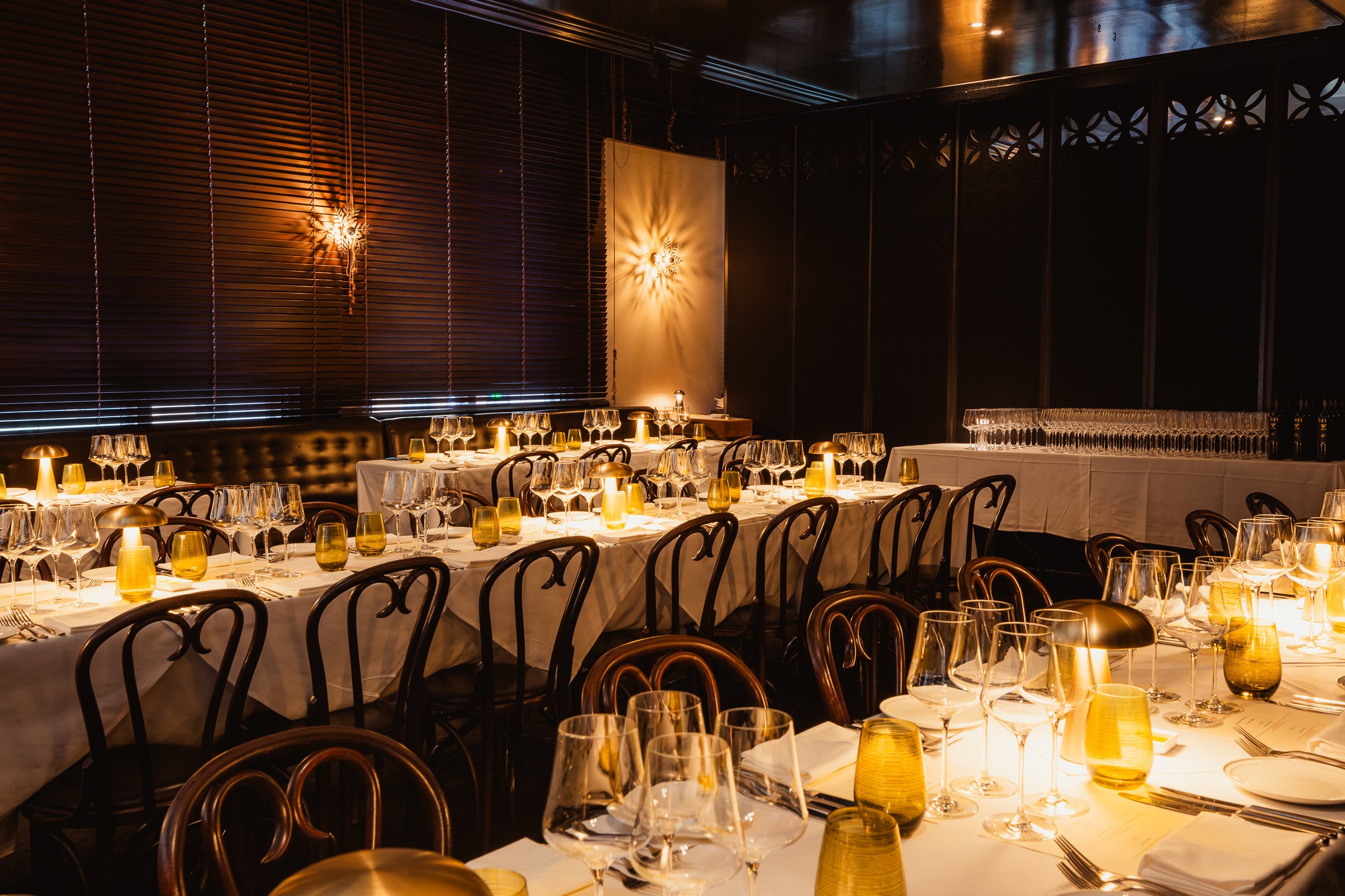 photo of private dining space at Pendolino restaurant Sydney that offers a large space for seated celebrations and cocktail style events.