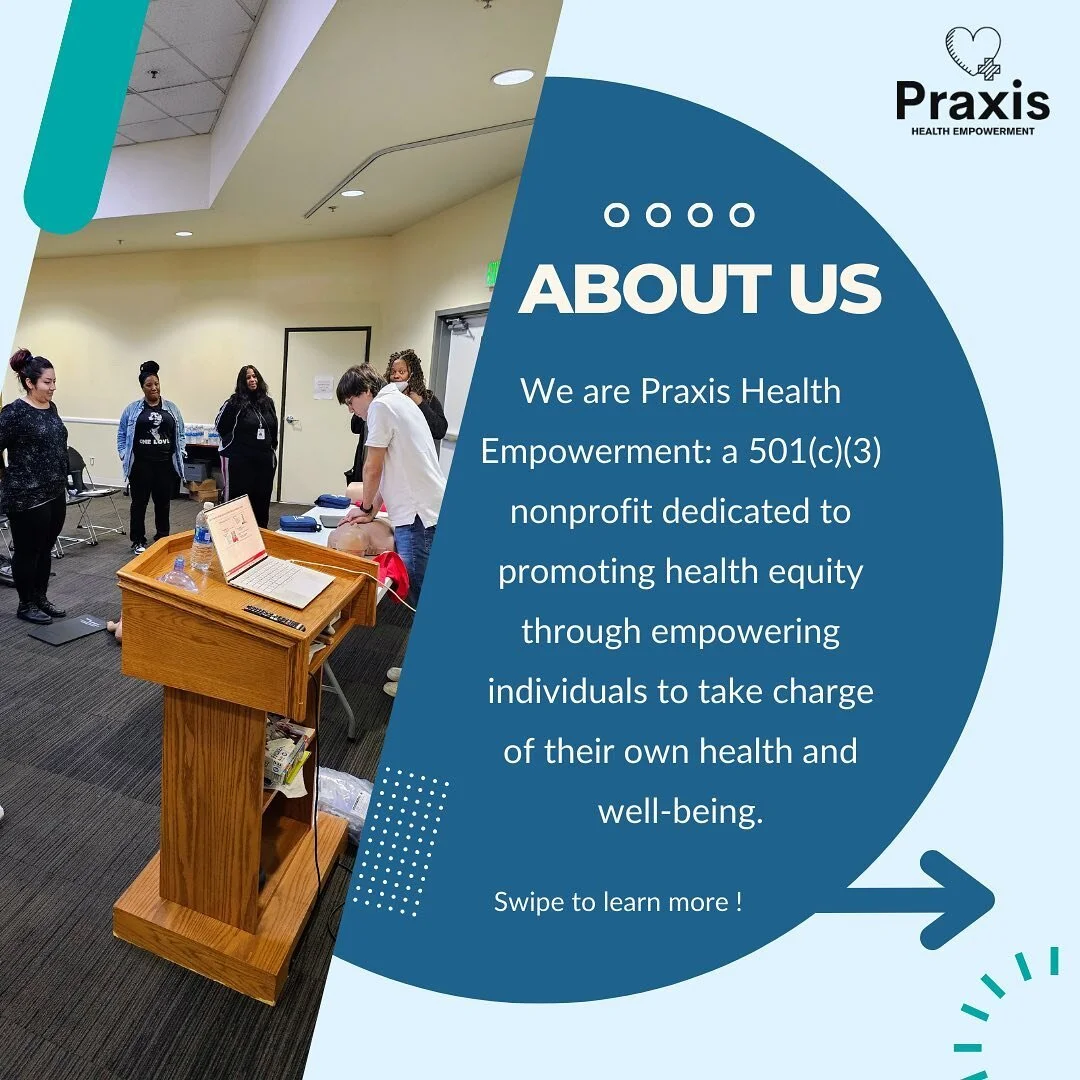 Introducing Praxis Health Empowerment: a 501(c)(3) organization that seeks to empower individuals to take charge of their own healthcare. Swipe to learn more!