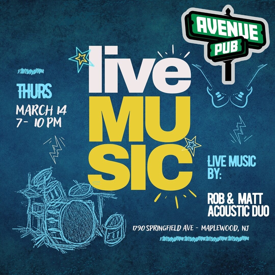 Come join us for our first live music night! Thursday March 14 from 7-10 pm featuring @robandmattacoustic. 🎤🎸🥁

#maplewood #maplewoodnj #southorangenj #southorange #unionnj