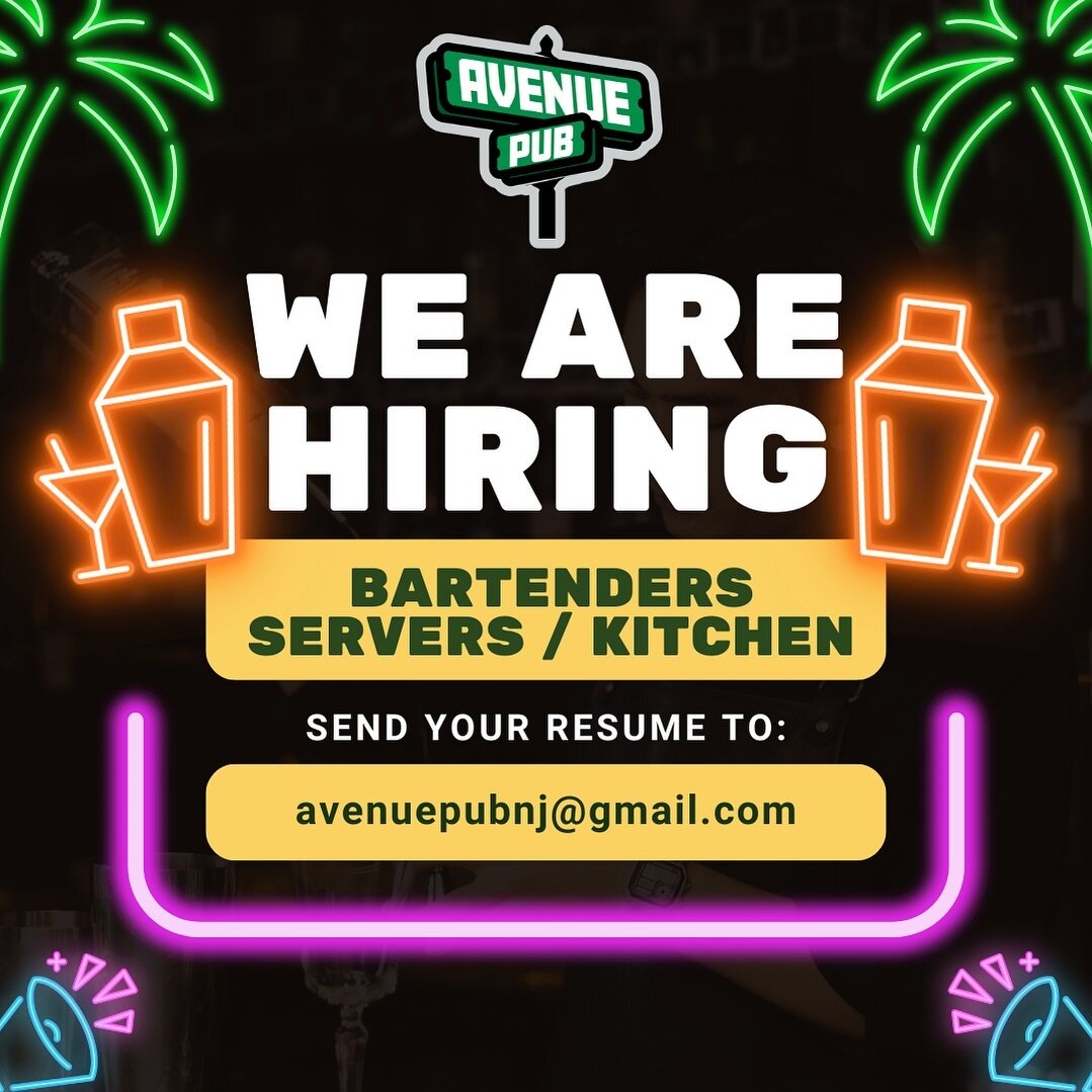 Want to join our staff? We're hiring for multiple positions including bartenders, kitchen staff, and servers. Email us your resume to avenuepubnj@gmail.com.

#maplewoodnj #maplewood #southorangenj #southorange