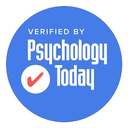 Verified by Psychology Today badge with blue background, white checkmark, and white text.