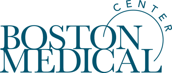 Logo of Boston Medical Center with text in blue.