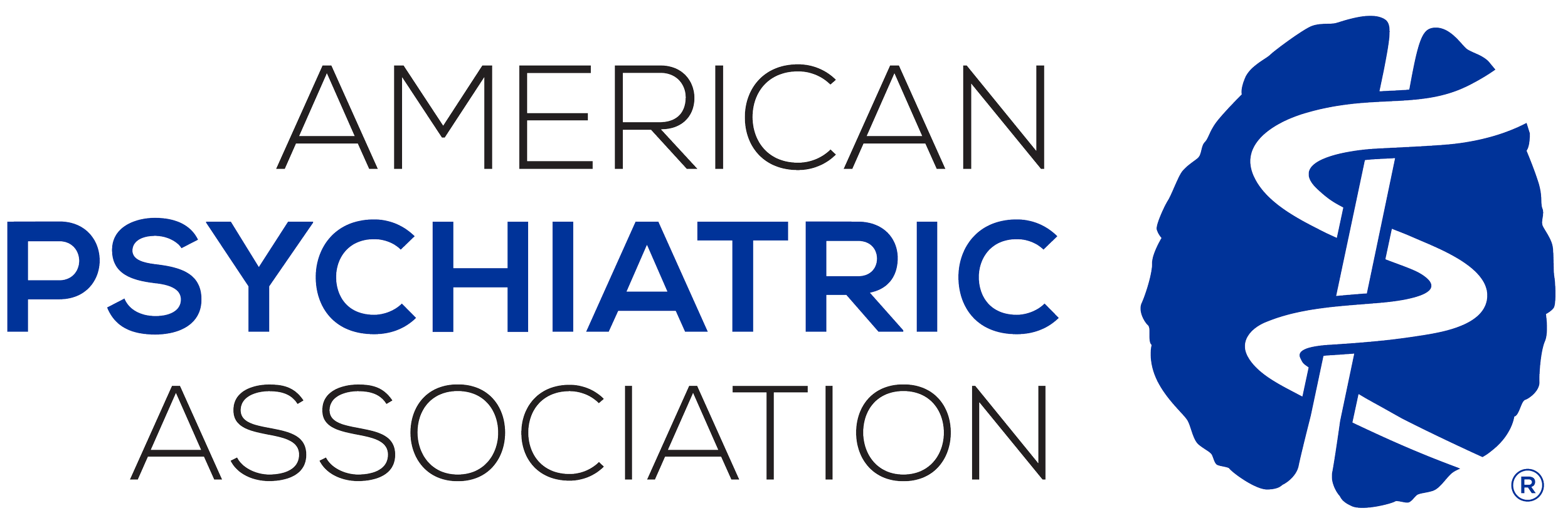 Logo of the American Psychiatric Association featuring a blue brain with a medical caduceus symbol.