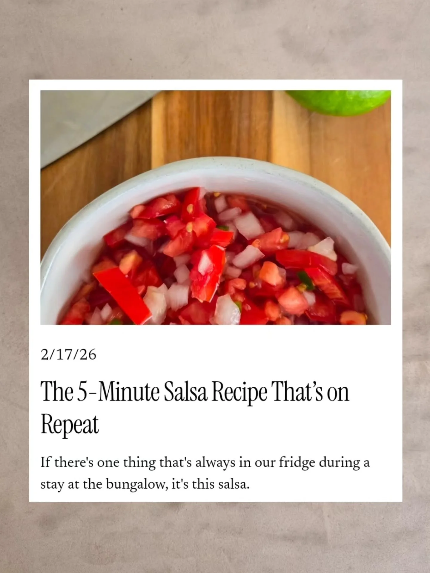 The salsa we make on repeat at the bungalow. Fresh, chunky, and ridiculously easy.

Get the recipe on the blog &ndash; link in bio!

🍅🧅✨️🌶🍋&zwj;🟩

&bull;&bull;&bull;
&bull;&bull;&bull;

Favorite salsa recipe &bull; Simple salsa recipe &bull; Mex