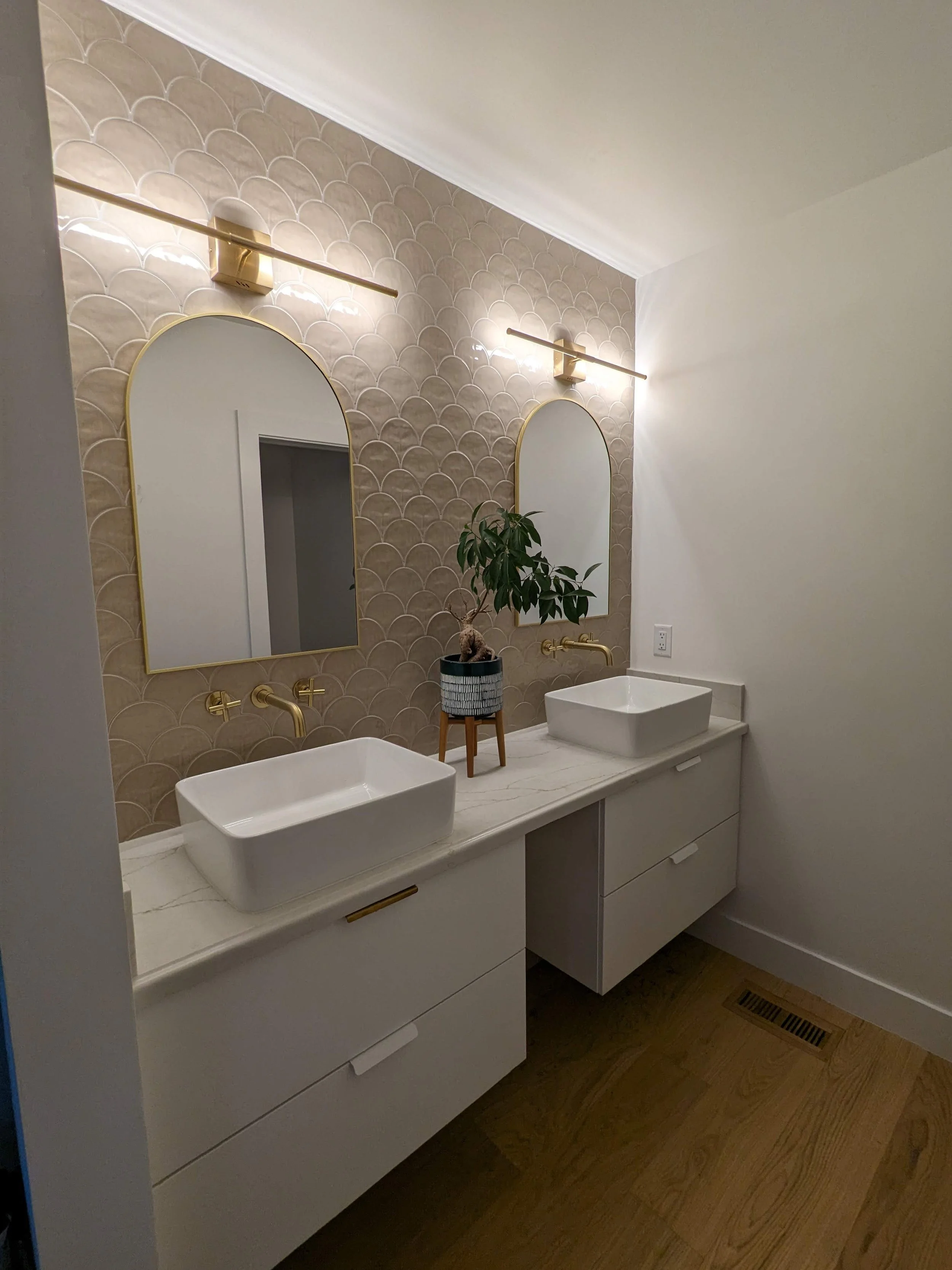 Primary bath double vanity. 