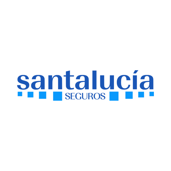Logotipo de Santalucía Seguros con texto en azul y negro en fondo negro.