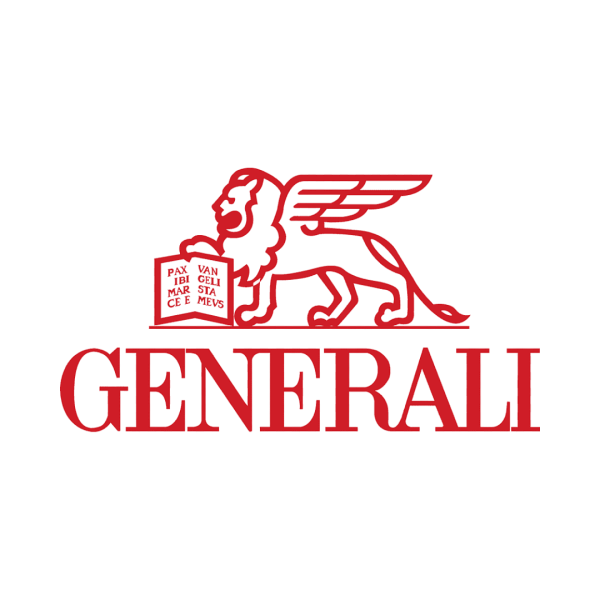 Logo de la marca Generali con un león con alas y un libro en la boca. La palabra 'GENERALI' en letras grandes debajo del león.