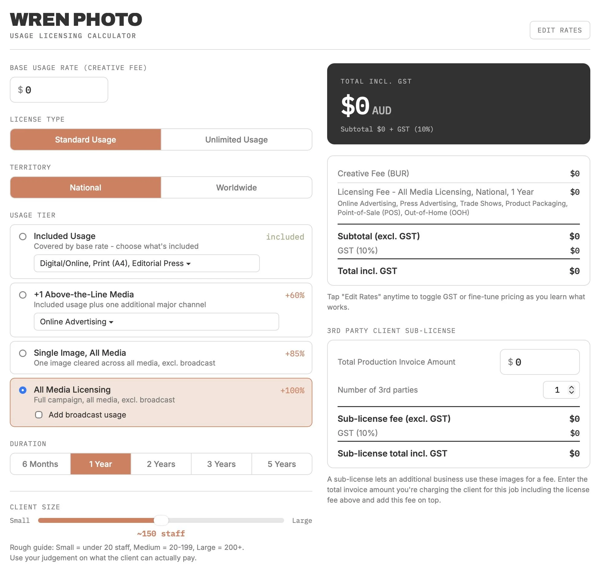 Free Usage Licensing Calculator for Commercial Photographers