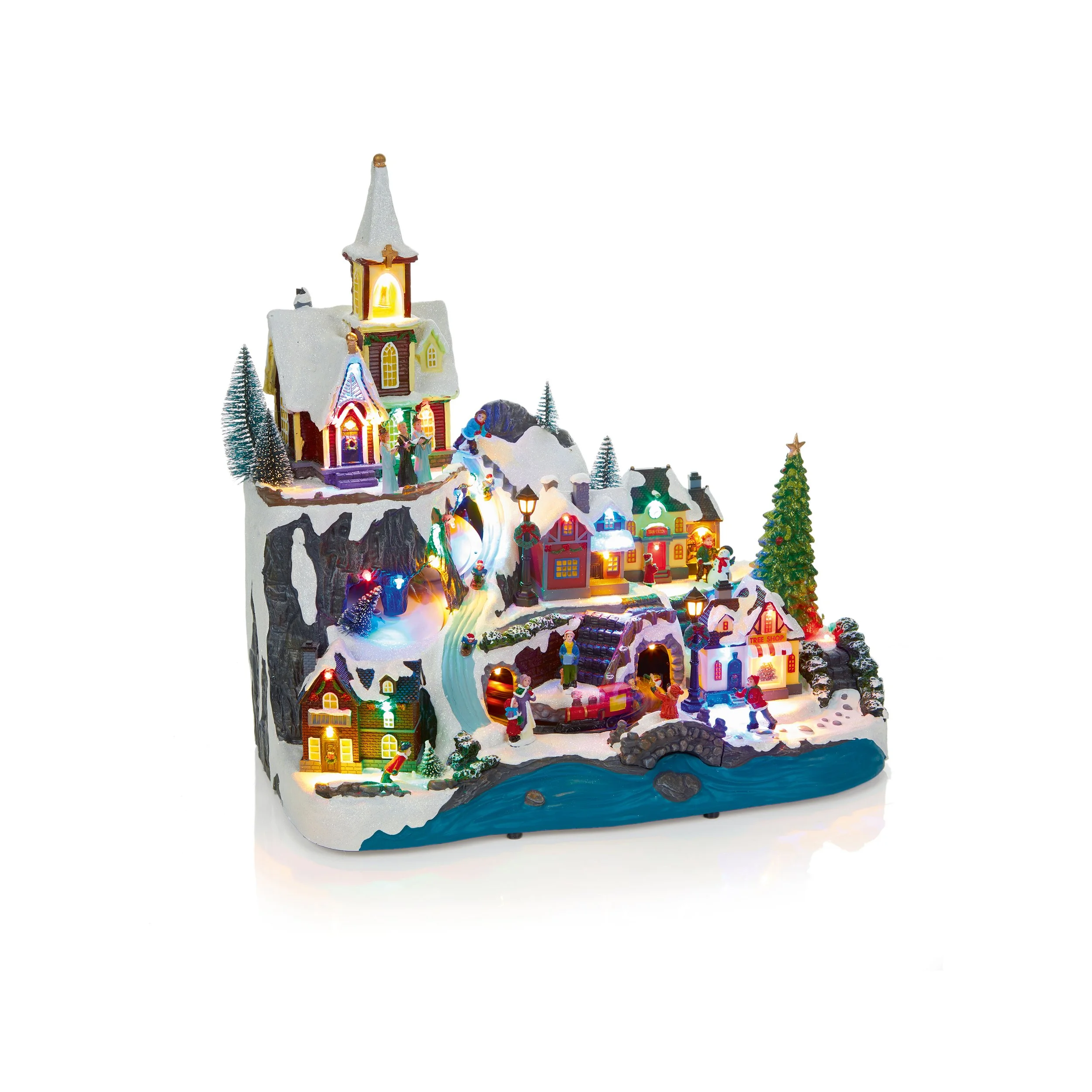 Premier 50cm Lit Animated Christmas Village with Church on the Hill