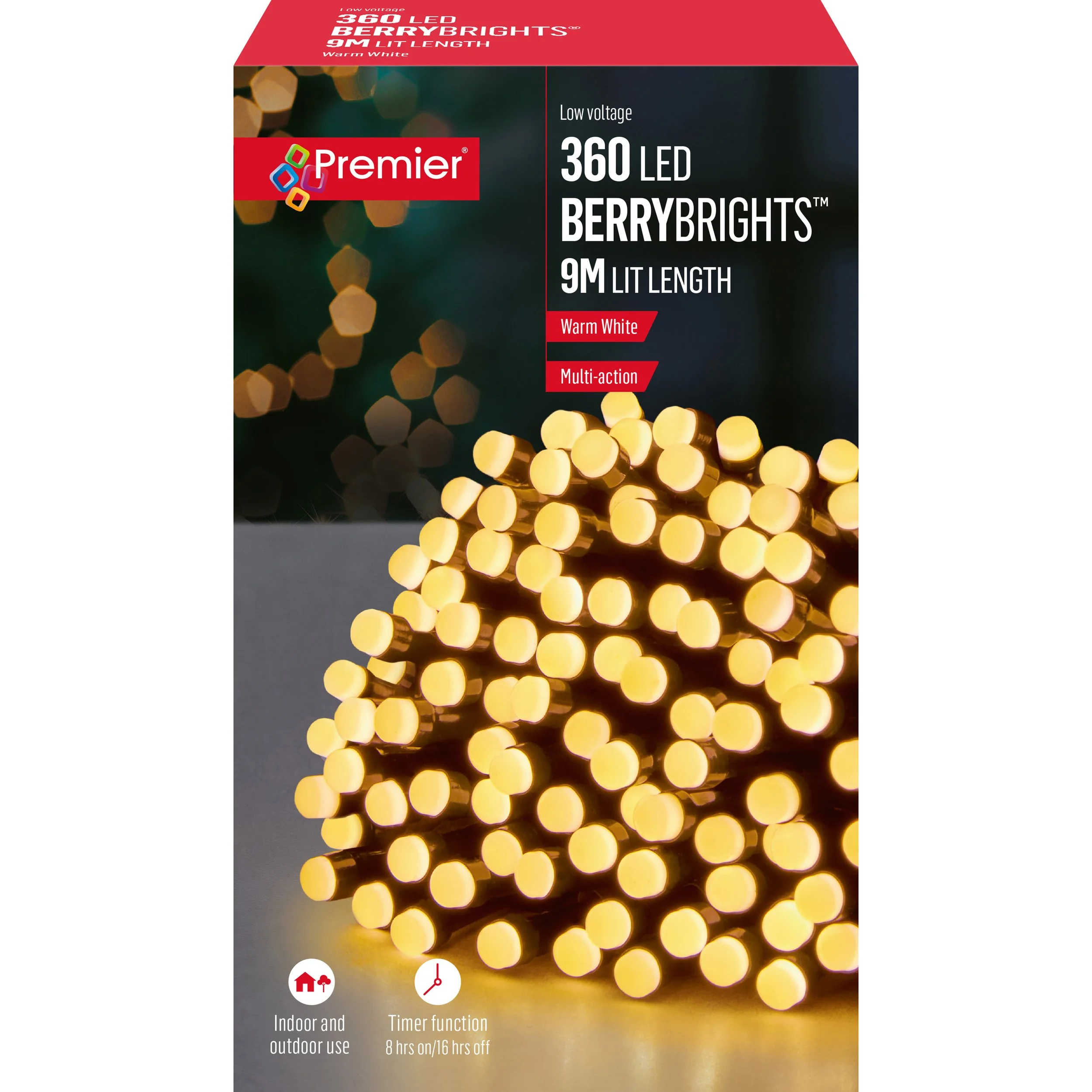 Premier 360 LED Multi Action BerryBrights, Warm White, with Timer