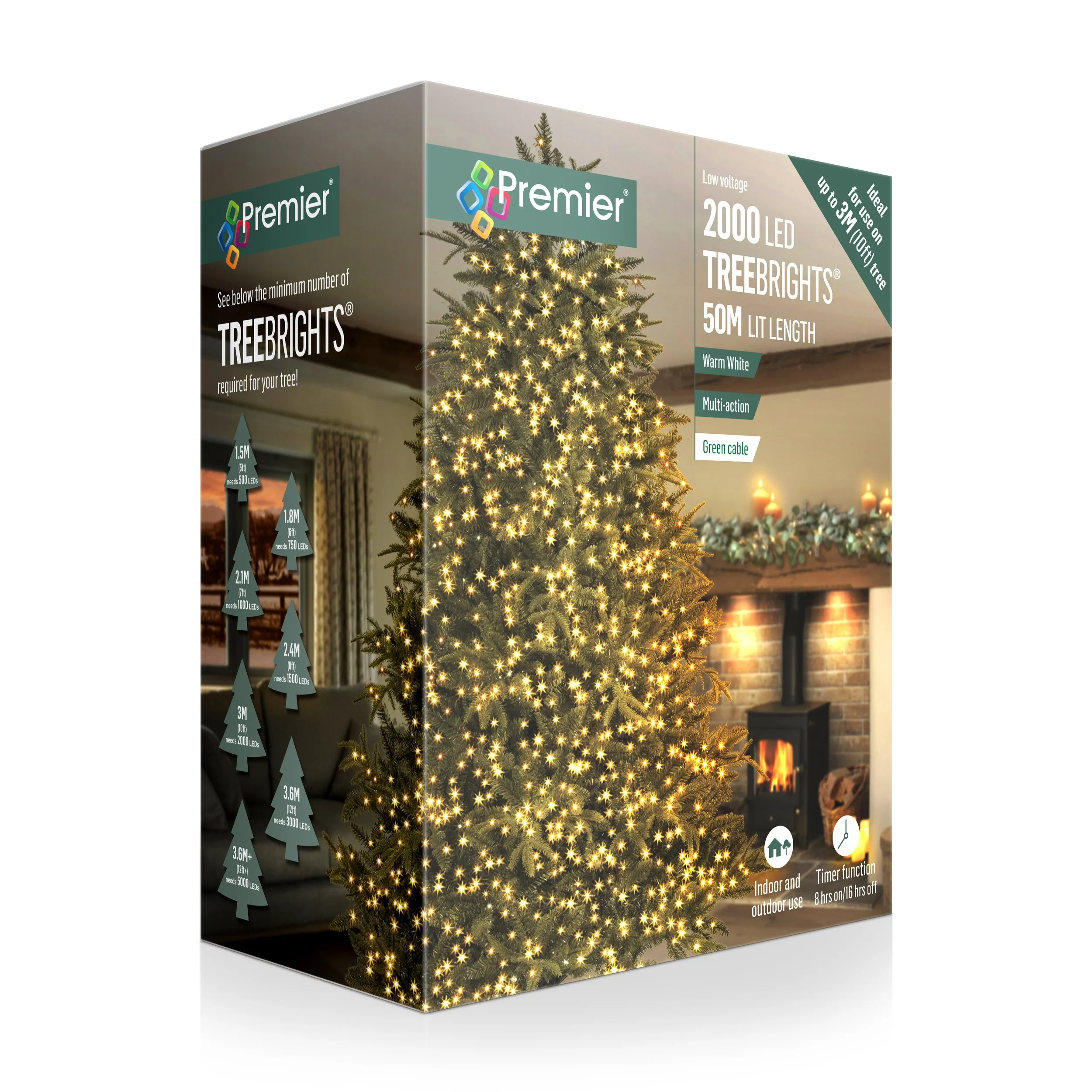 Premier 2000 LED Multi Action TreeBrights, Warm White, with Timer