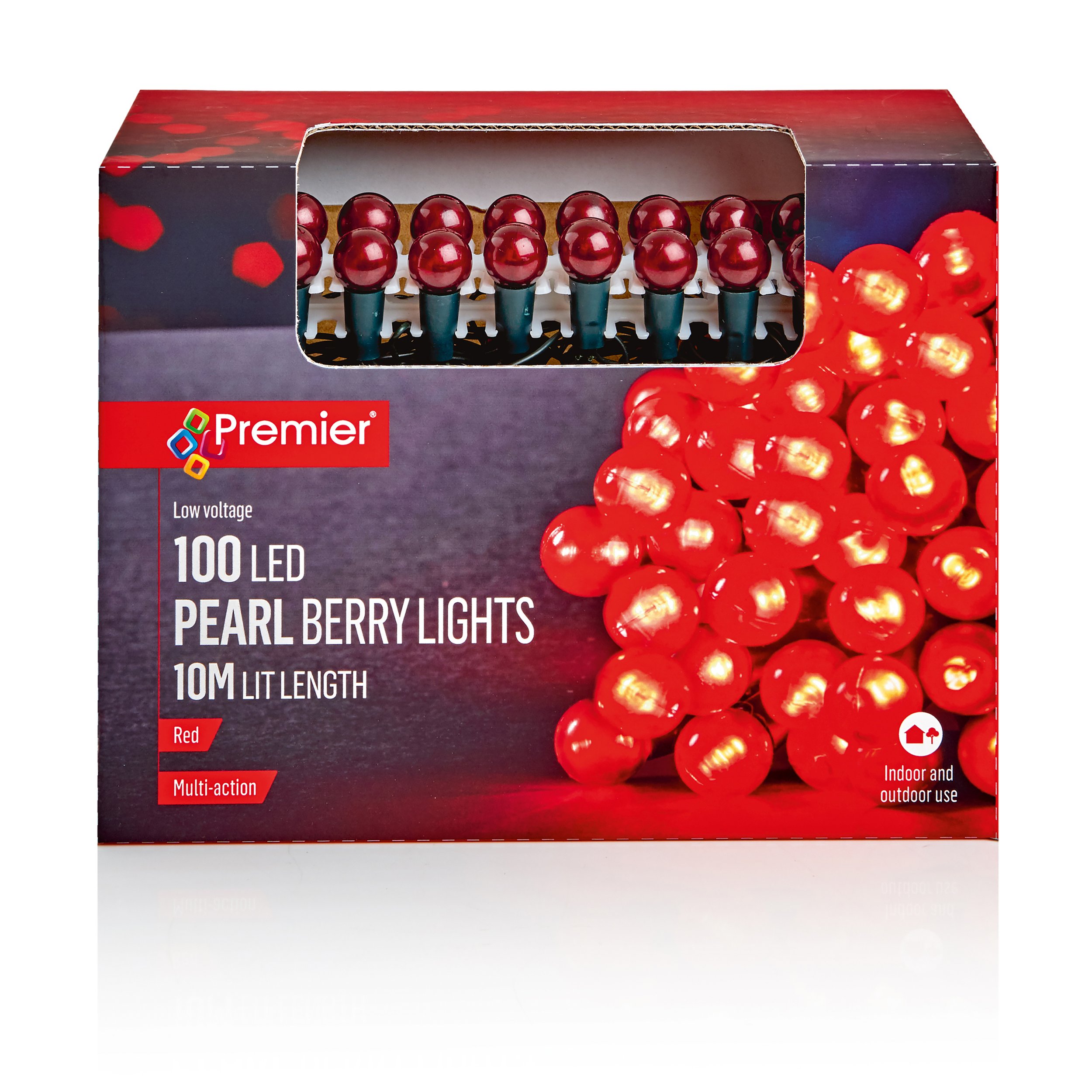 Premier 100 LED Multi Action Pearl Berry Lights, Red