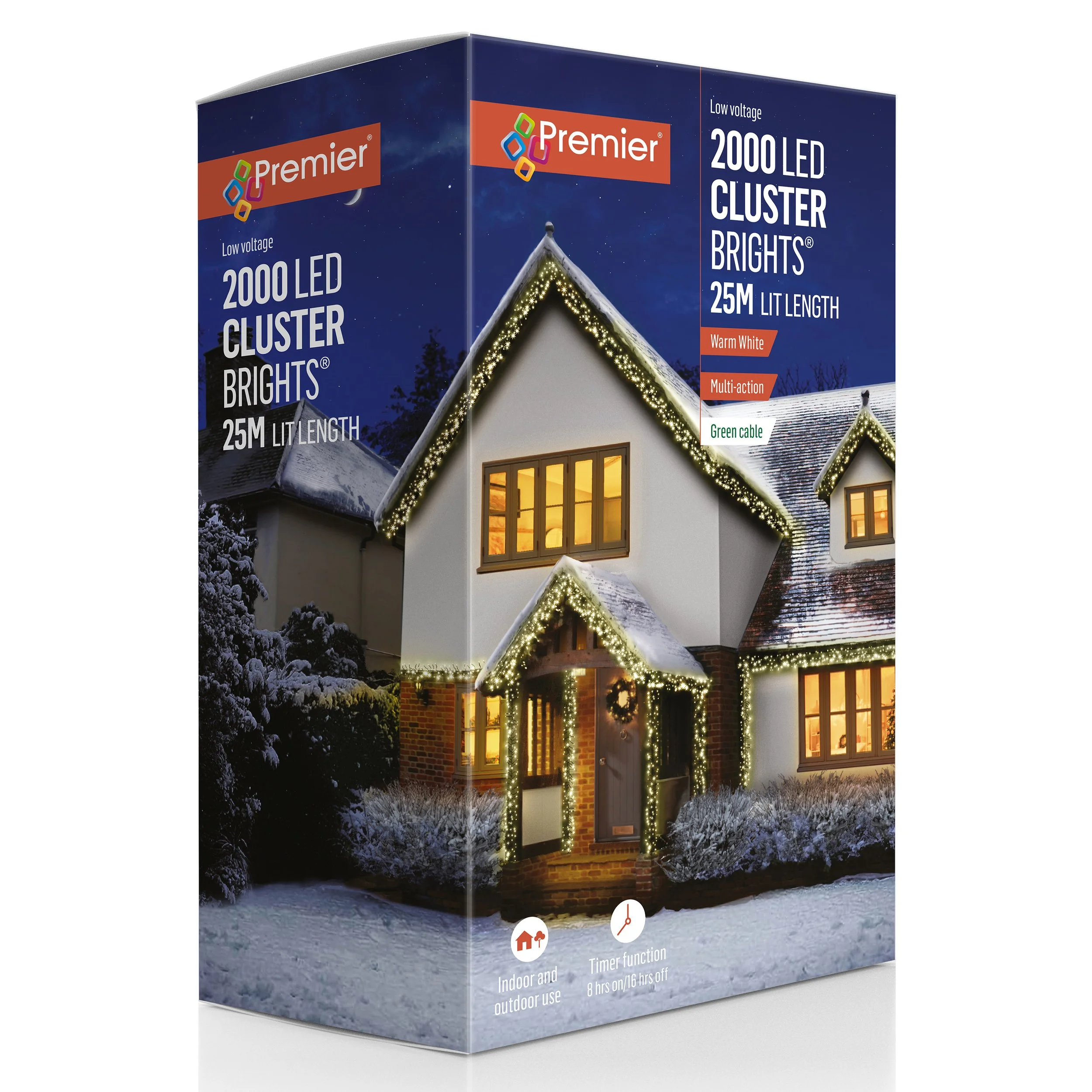Premier 2000 LED Multi Action Cluster Christmas Lights with Timer