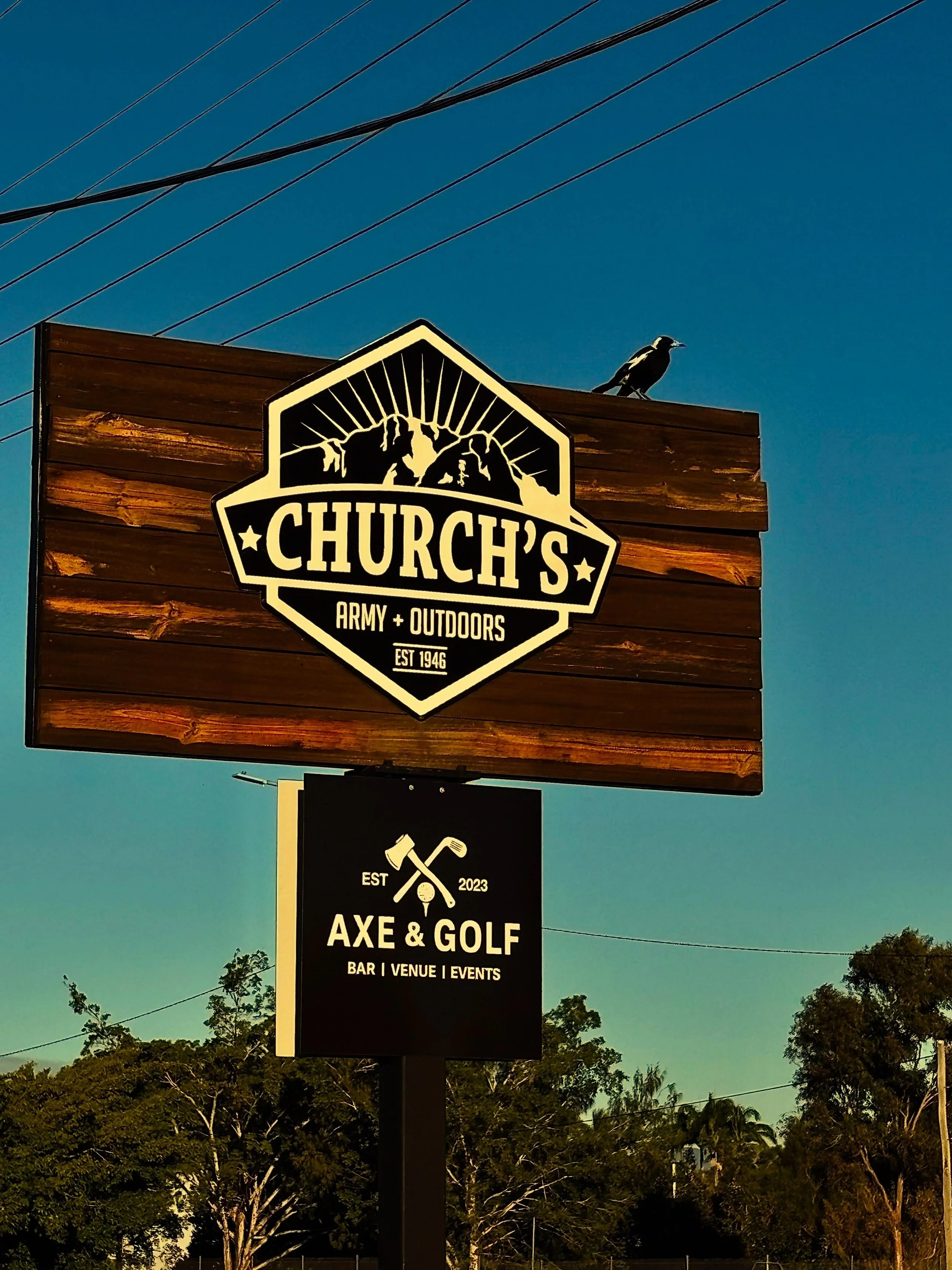 🪓THIS IS THE SIGN YOU&rsquo;VE BEEN LOOKING FOR😼

Spot the black-and-white sign (and maybe our new mascot perched on top🐦&zwj;⬛) and head inside for:
- Axe Throwing
- Golf Simulators
- Cold Drinks
- The Best Vibes

Come have a yarn, kick back with