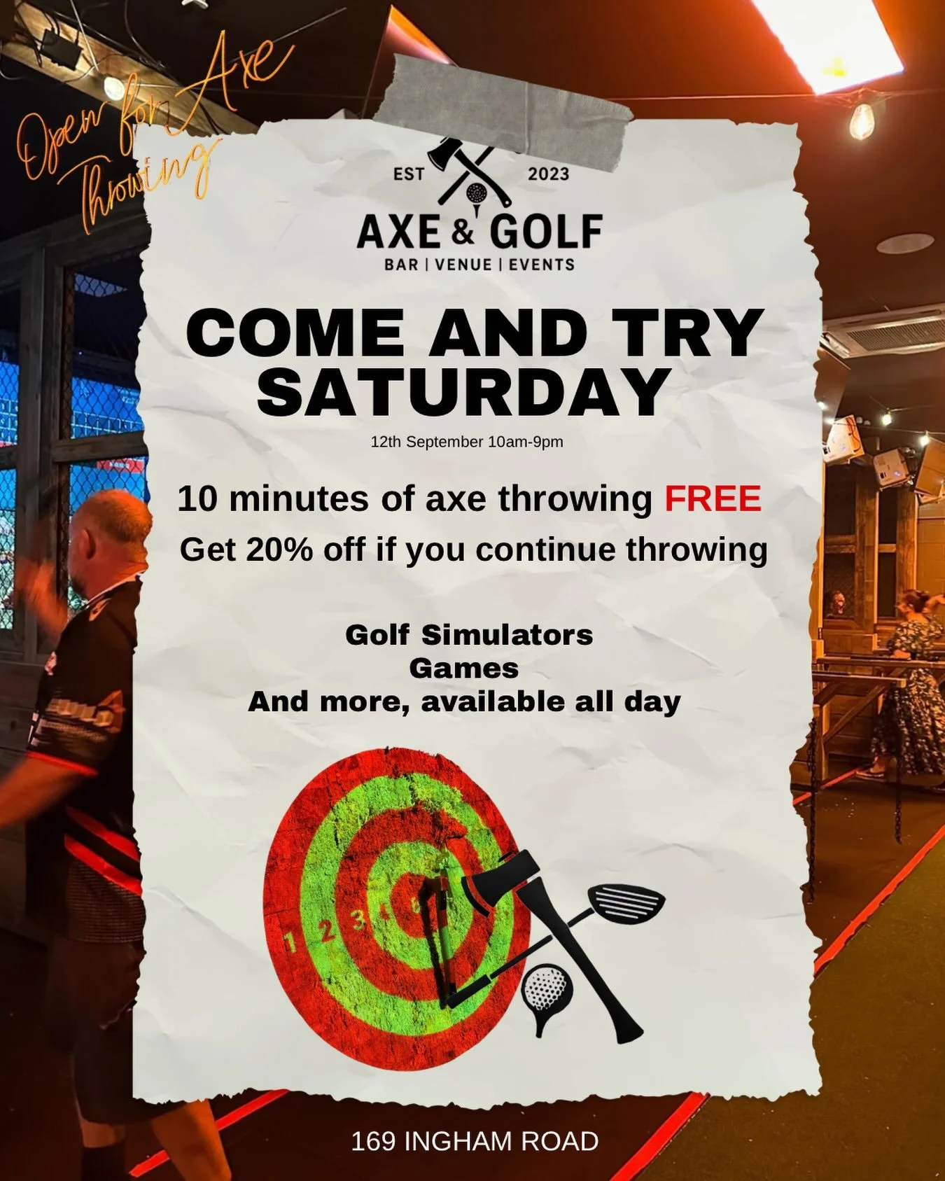 Ever wondered if you&rsquo;re an axe thrower? Come and find out&hellip; FOR FREE 🪓⛳️

All day Saturday, we&rsquo;re letting everyone try 10 minutes of axe throwing completely FREE! 🎯

Love it? Keep throwing and get 20% OFF any axe throwing session 