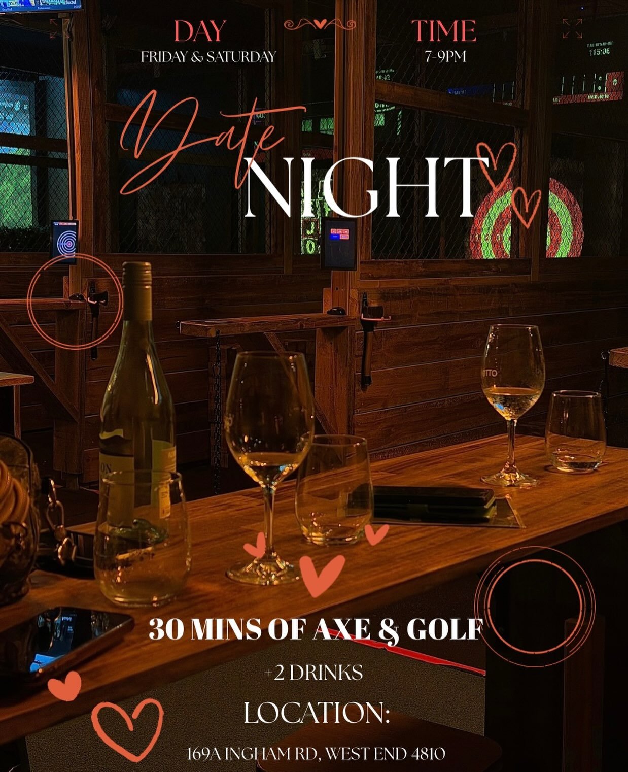YOUR SIGN TO STOP HAVING BORING DATES🩶

Dinner? Cute.
Movie? Seen it.
Throwing axes? Now we&rsquo;re talking!

Axe &amp; Golfers,
We&rsquo;re excited to introduce our new DATE NIGHT package😽🫂
-30 mins of axe throwing
-30 mins of golf
-2 drinks (un