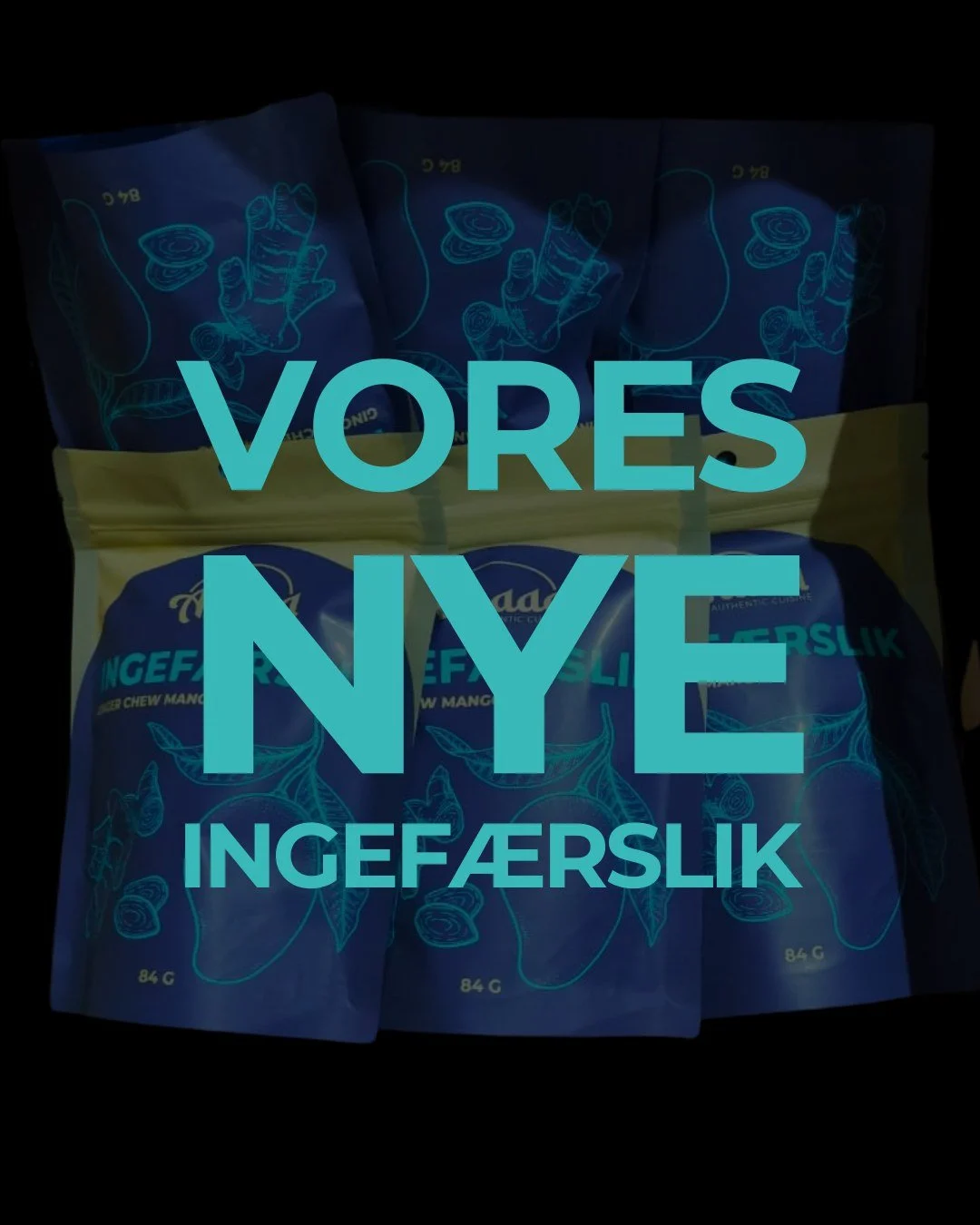 Sm&aring; bidder. 
Stor smag.

Vi har lavet noget, der er let at tage med og sv&aelig;rt at glemme.

Vores nye ingef&aelig;rslik kommer i fire varianter:
Original 🫚
Mango 🥭
Ananas 🍍
Mint 🌱

En lille snack med varme, friskhed og masser af karakter