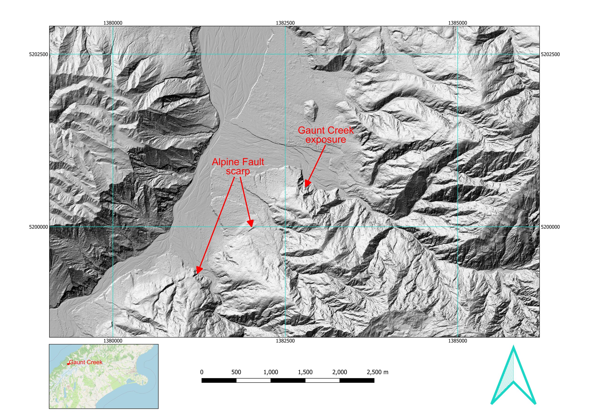 LiDAR detail of Gaunt Creek region