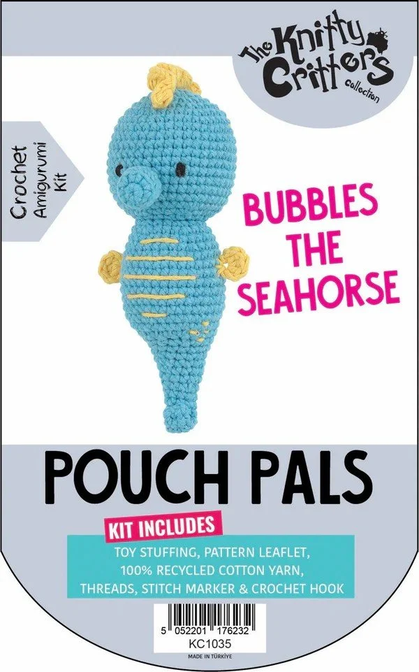 Pouch Pals Bubbles the Seahorse Amigurumi crochet kit