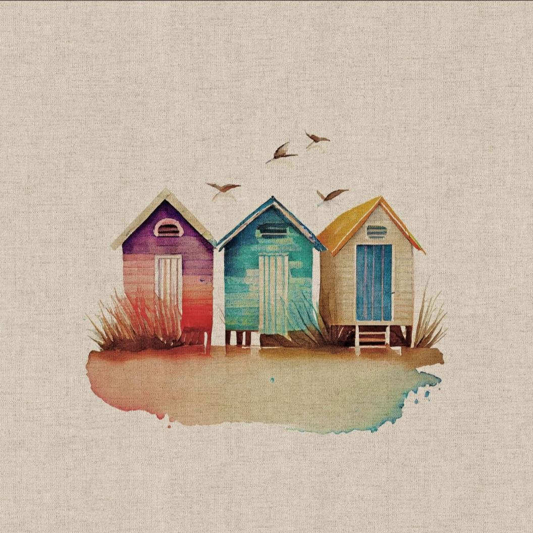 All over Beach Huts Linen Cushion Panels — K&J Crafts
