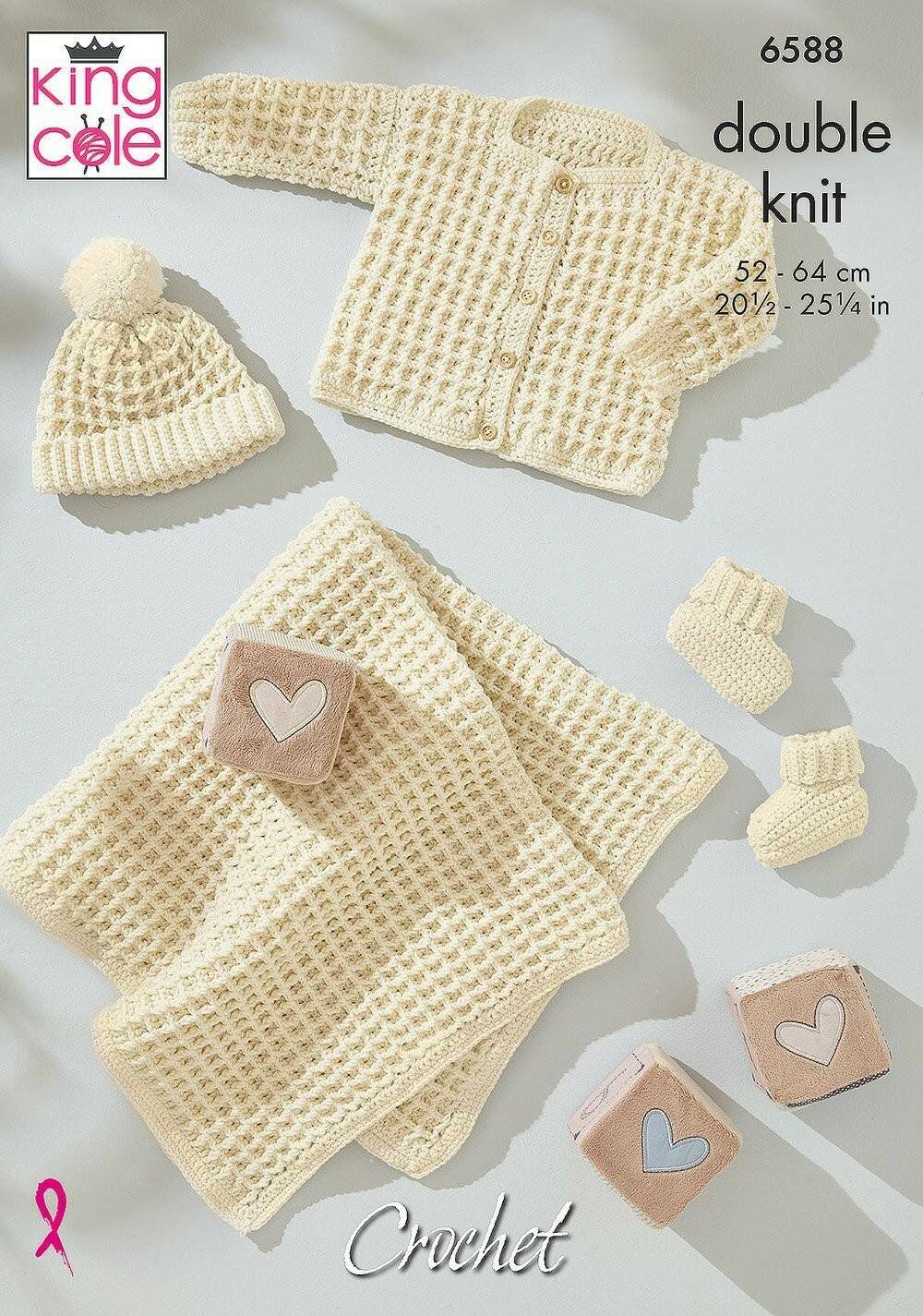 Crochet Waffle Stitch Baby Set in King Cole Little Lamb DK (6588) Leaflet