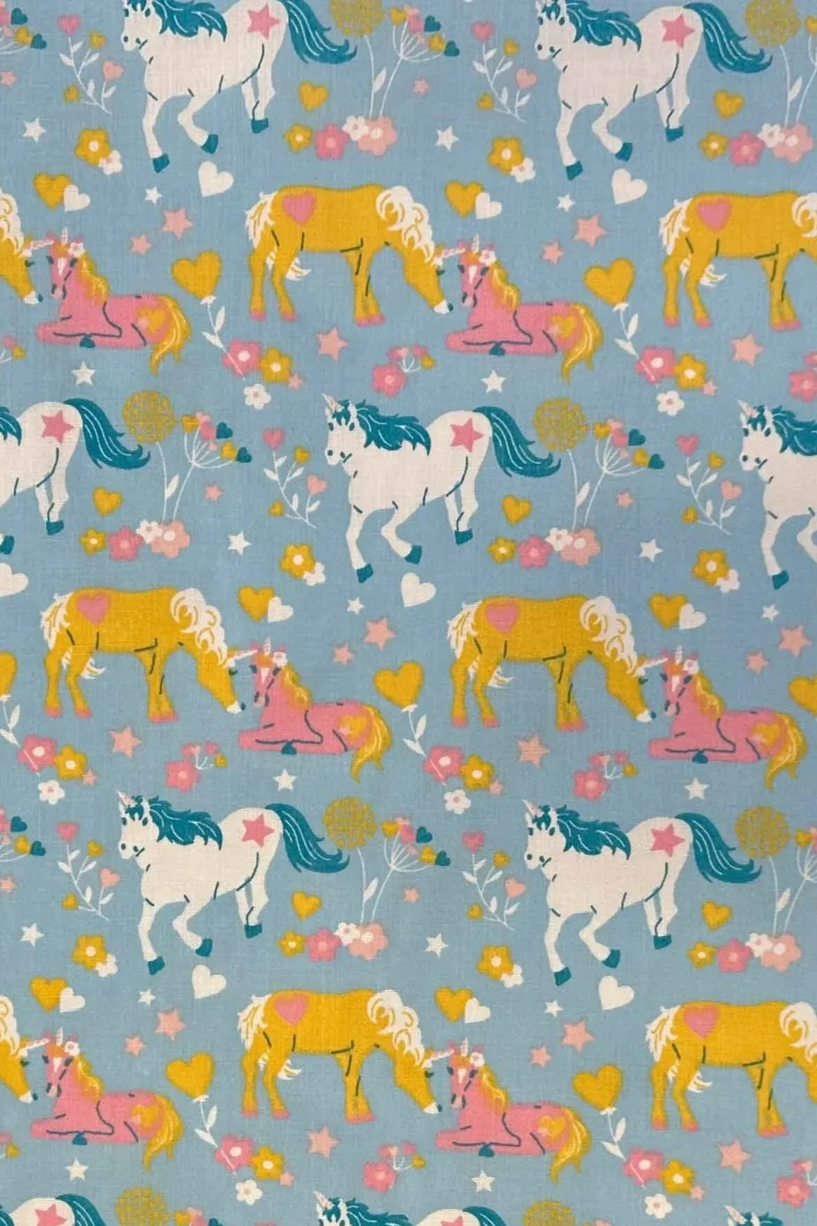Hearts & Unicorns print polycotton Fabric