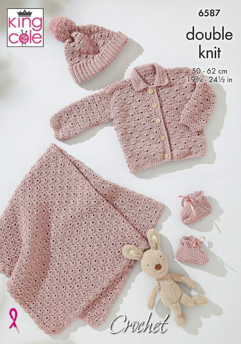 Crochet Shell Stitch Baby Set in King Cole Little Lamb DK (6587) Leaflet