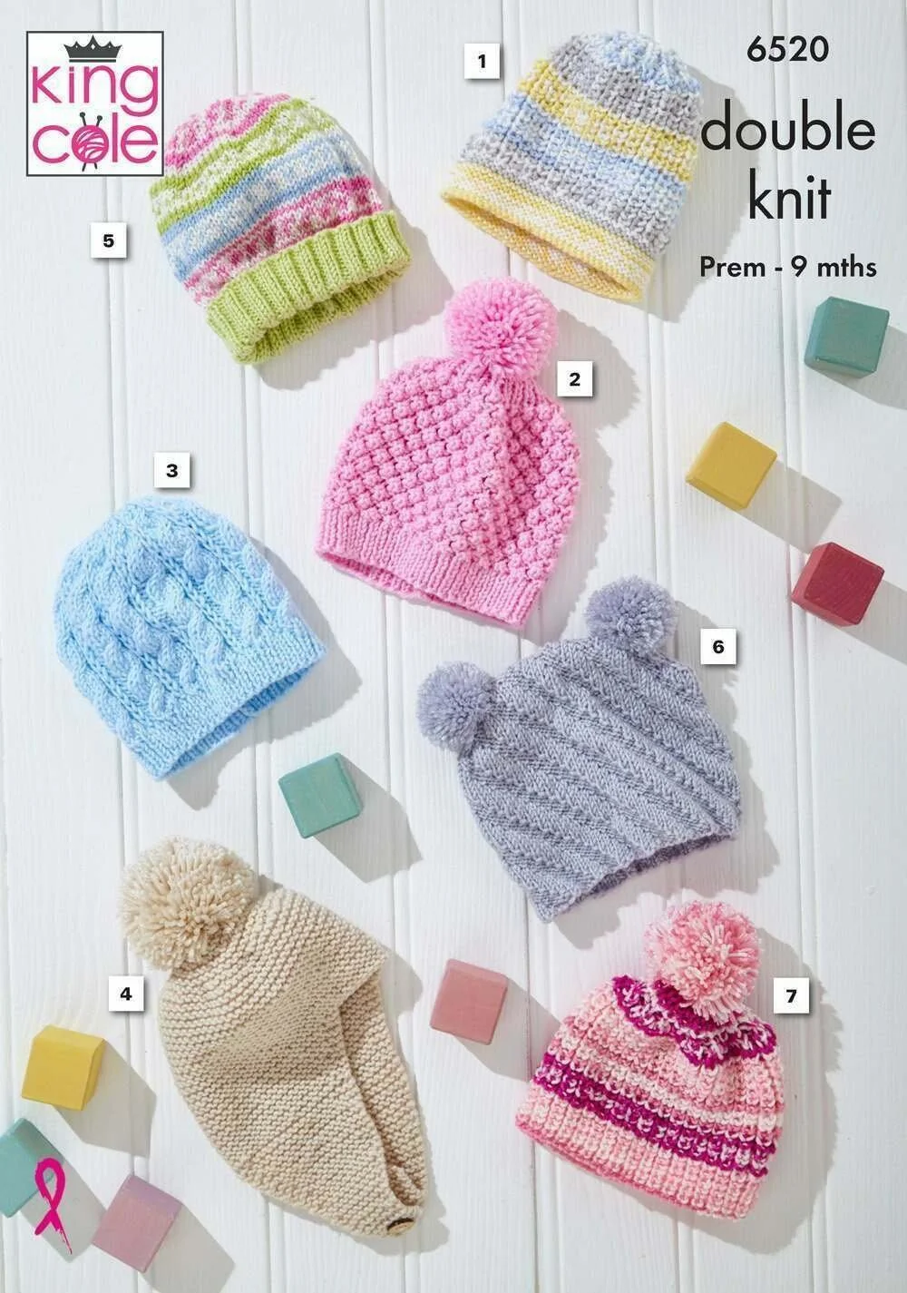 Baby Hats in King Cole Cherish DK and Cherished DK (6520) Leaflet