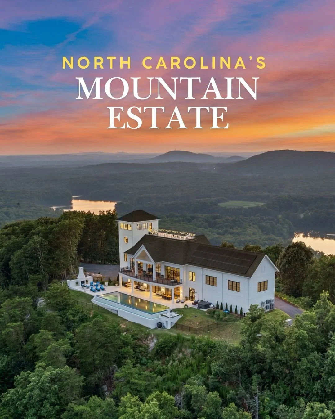 🌄Overlooking Randolph County from its highest peak, this 10,000 sq ft custom-built estate spans 44 private acres with panoramic views in every direction.

Infinity-edge pool. Rooftop sunsets. A primary suite designed as a true retreat. Every space c