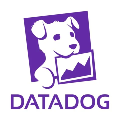 illustration of a purple dog holding a data sheet in its mouth sitting atop the text DATADOG