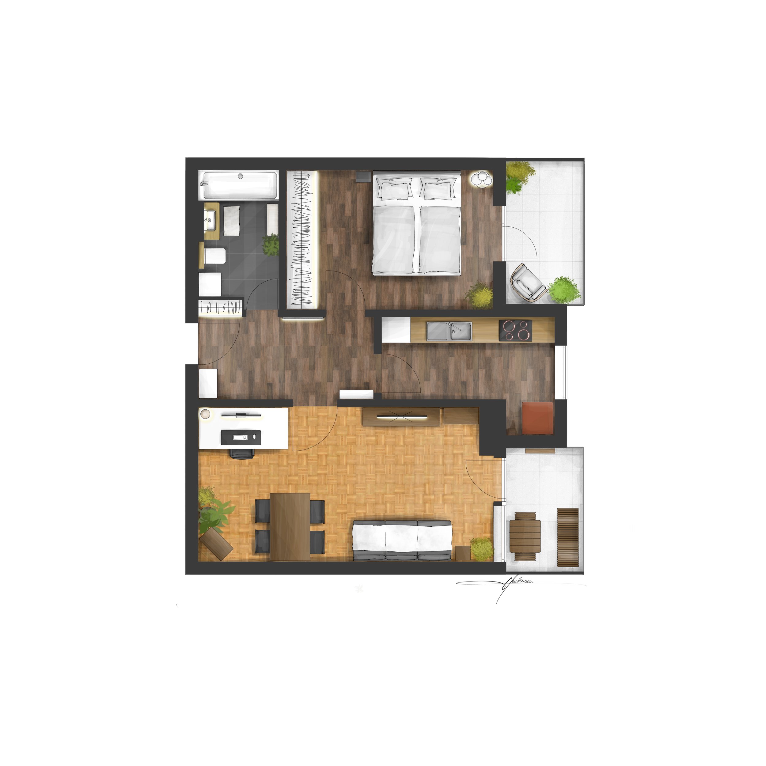 Grundrissvisualisierung Etagenwohnung, Bayern, DE
