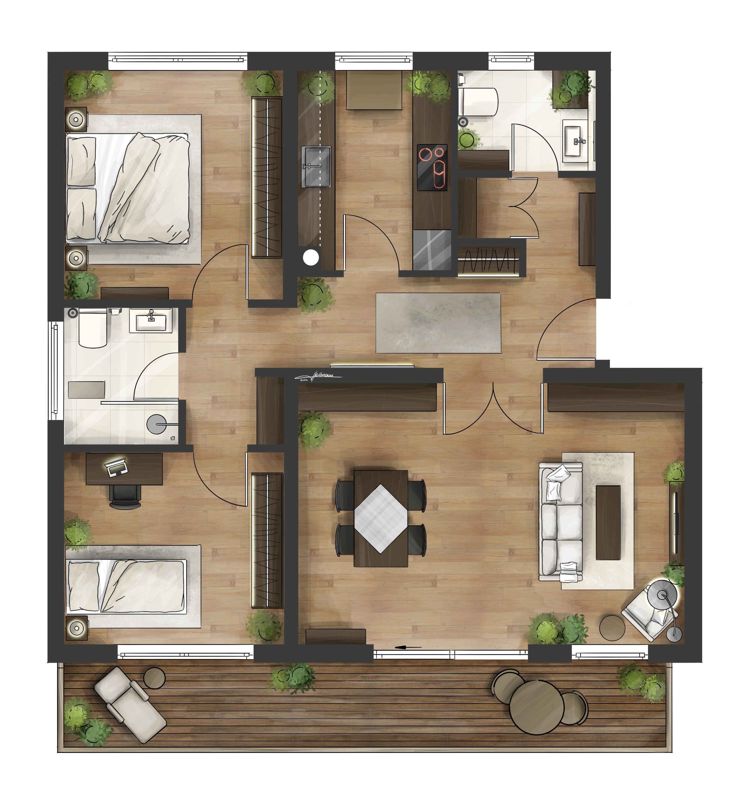 Grundrissvisualisierung Etagenwohnung, Bayern, DE