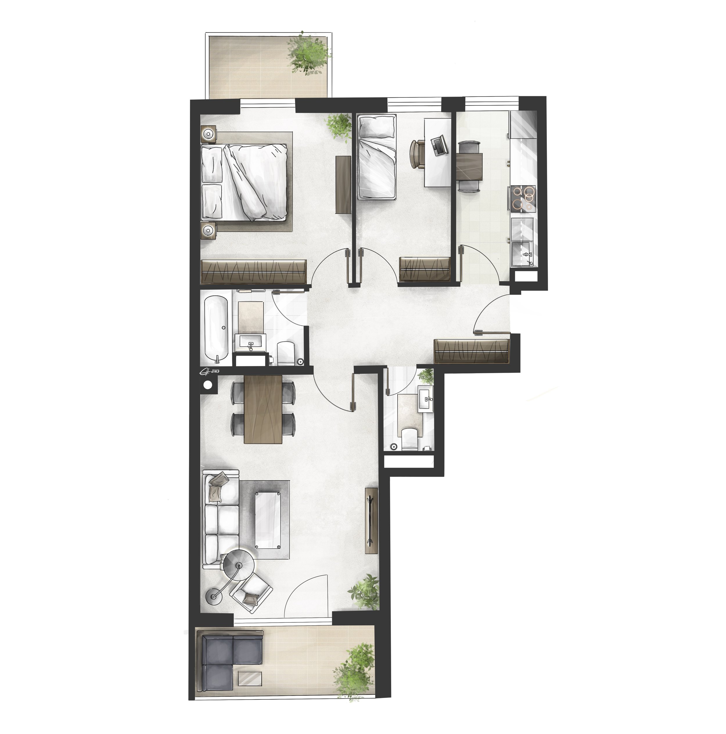 Grundrissvisualisierung Etagenwohnung, Bayern, DE