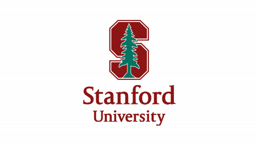 Stanford University logo with a red shield, a green pine tree, and the university name in red text.