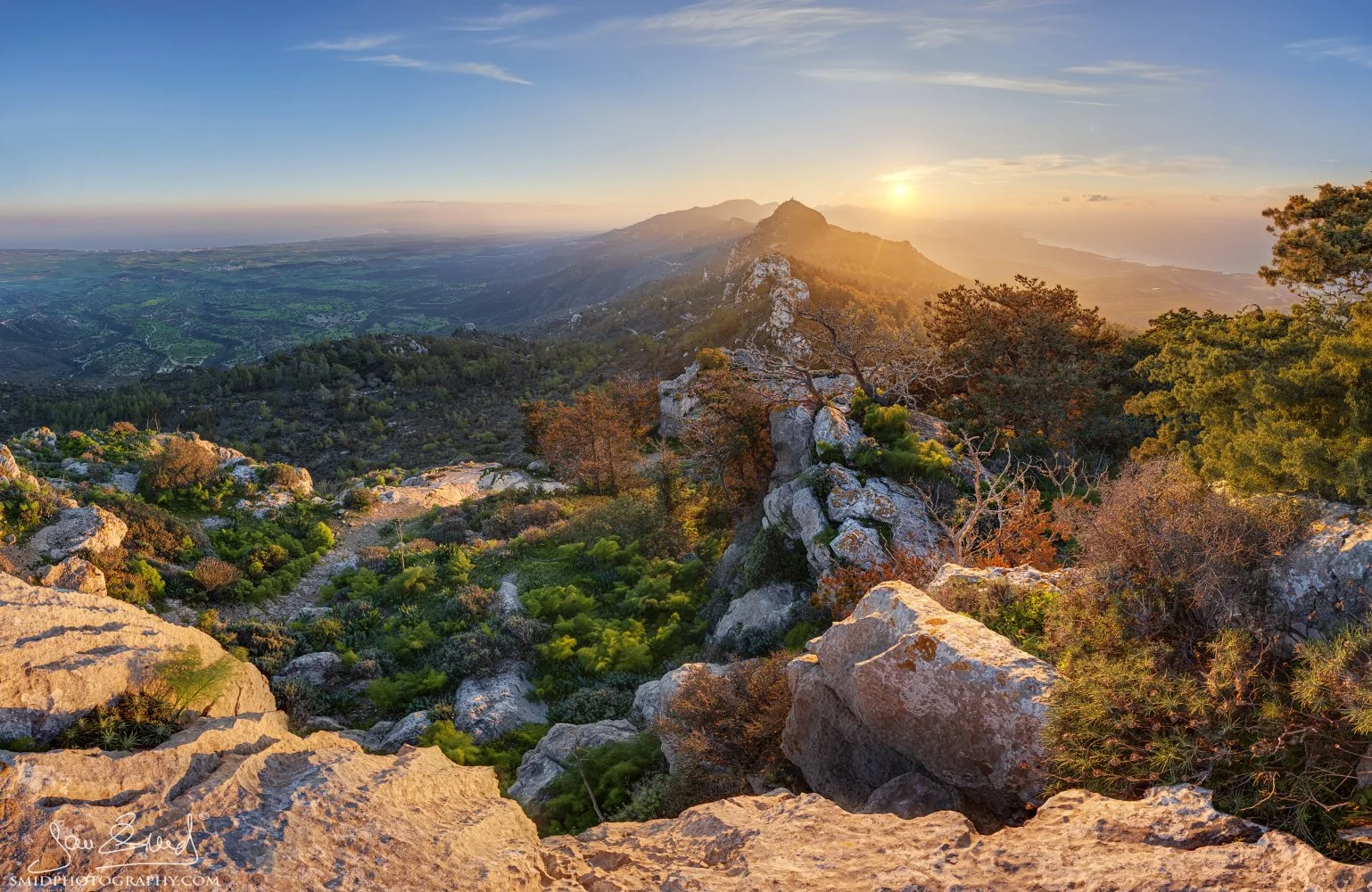 Sunset over the Kyrenia Mountains in Northern Cyprus, featuring the Ridge of the Five Fingers near Kantara Castle. Warm evening light breaking through storm clouds during Jan Smid’s 2026 Cyprus Photo Expedition. Rugged Mediterranean landscape.
