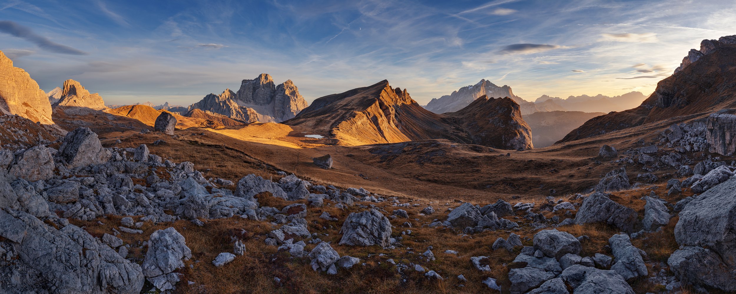 Award-winning autumn panorama of the Dolomites towards Monte Civetta. Captured by Jan Smid Master QEP during an expedition.