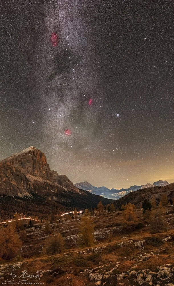 Vertical panorama of the Milky Way over the Tofana peaks in the Dolomites, titled Night Snake, by Jan Smid, Master QEP.