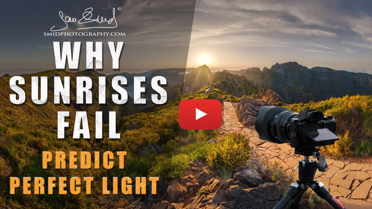Why sunrises fail in landscape photography – predicting perfect light with camera on tripod at sunrise