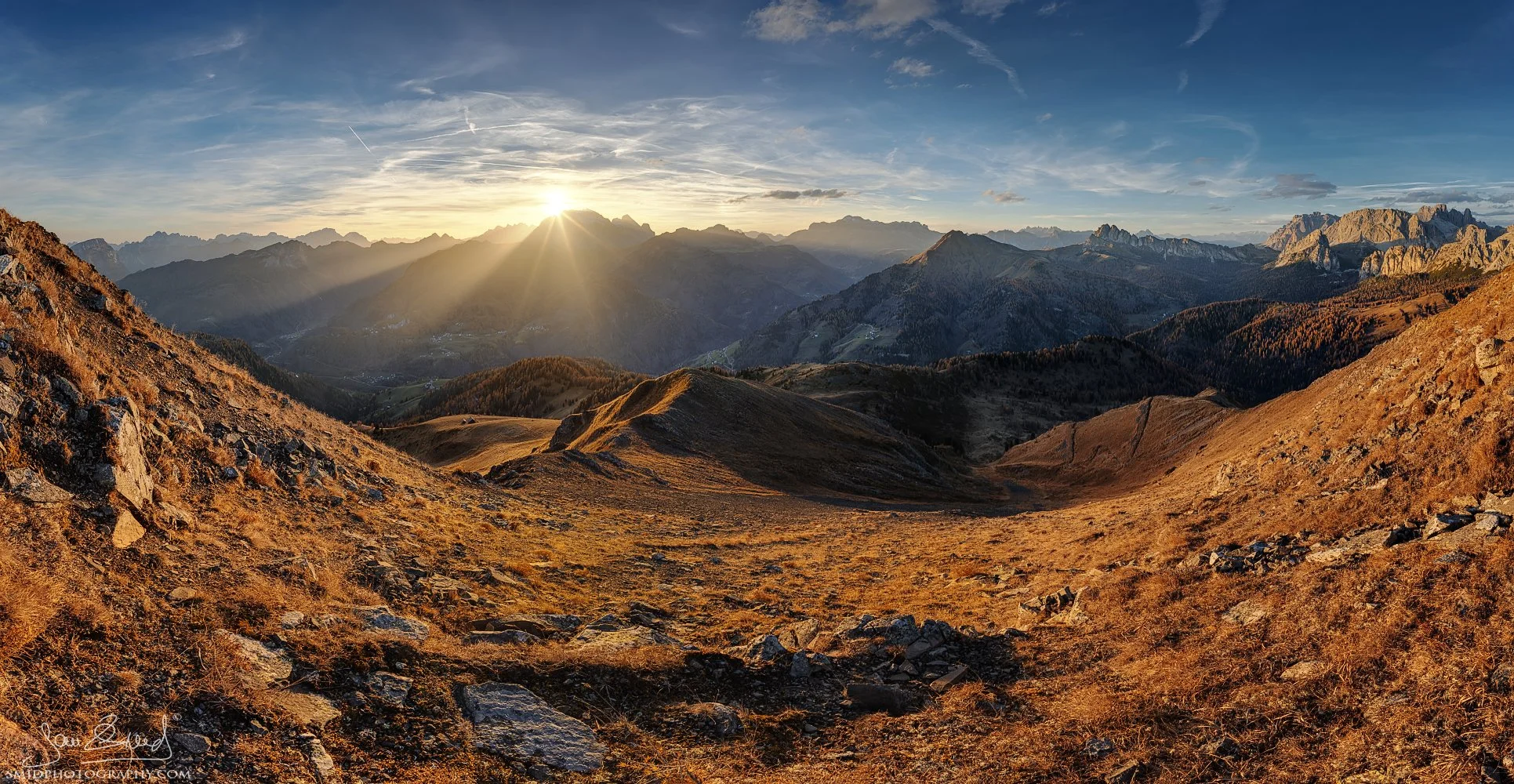 Autumn landscape panorama titled "Sunray Waves" in the Dolomites by Jan Smid, Master QEP.